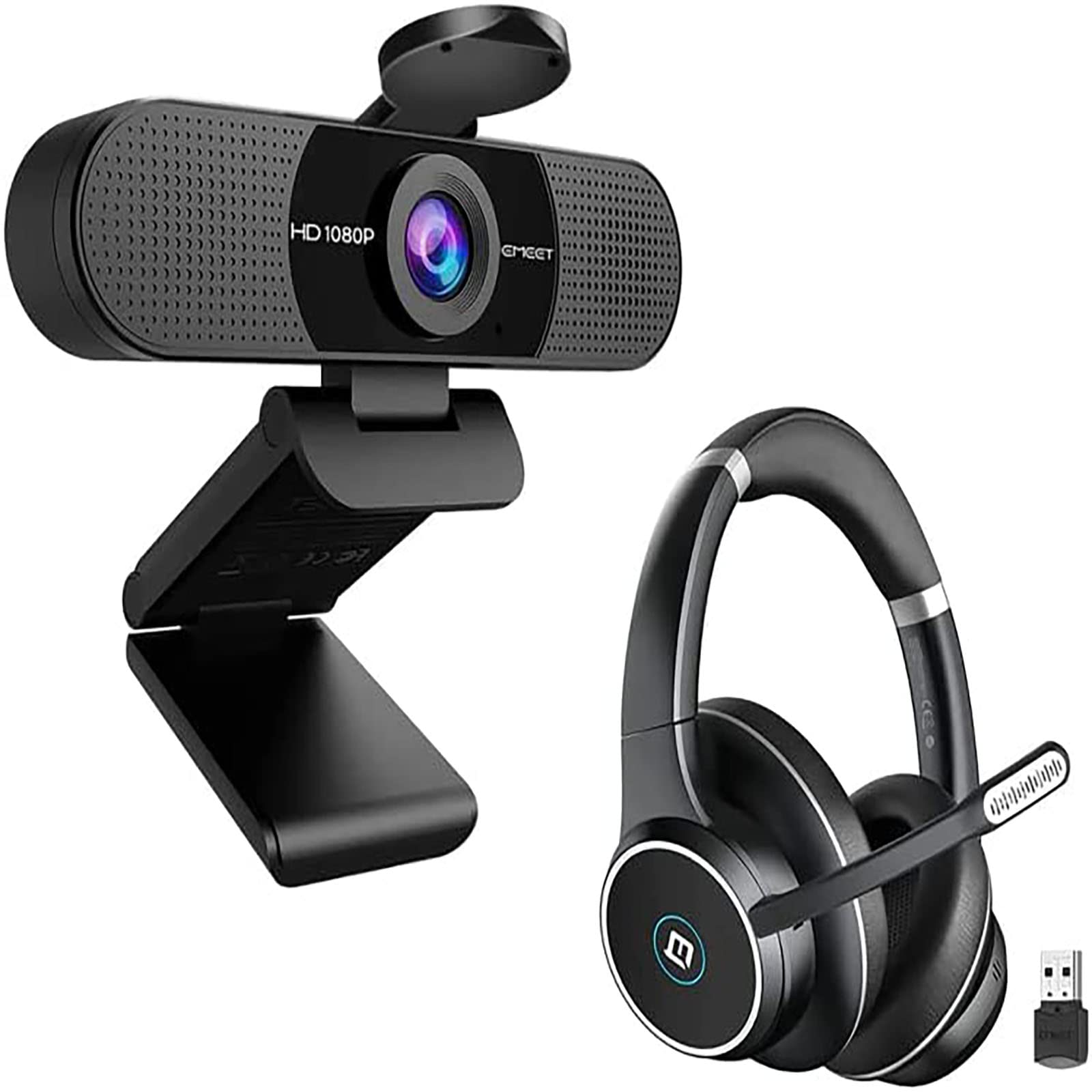 eMeet C960 1080P HD Webcam with Bluetooth Headset & 4 Noise-Canceling Mics | Plug & Play USB Web Camera for Zoom/Skype/Teams Meetings | Perfect for Remote Work, Online Classes & Video Conferencing