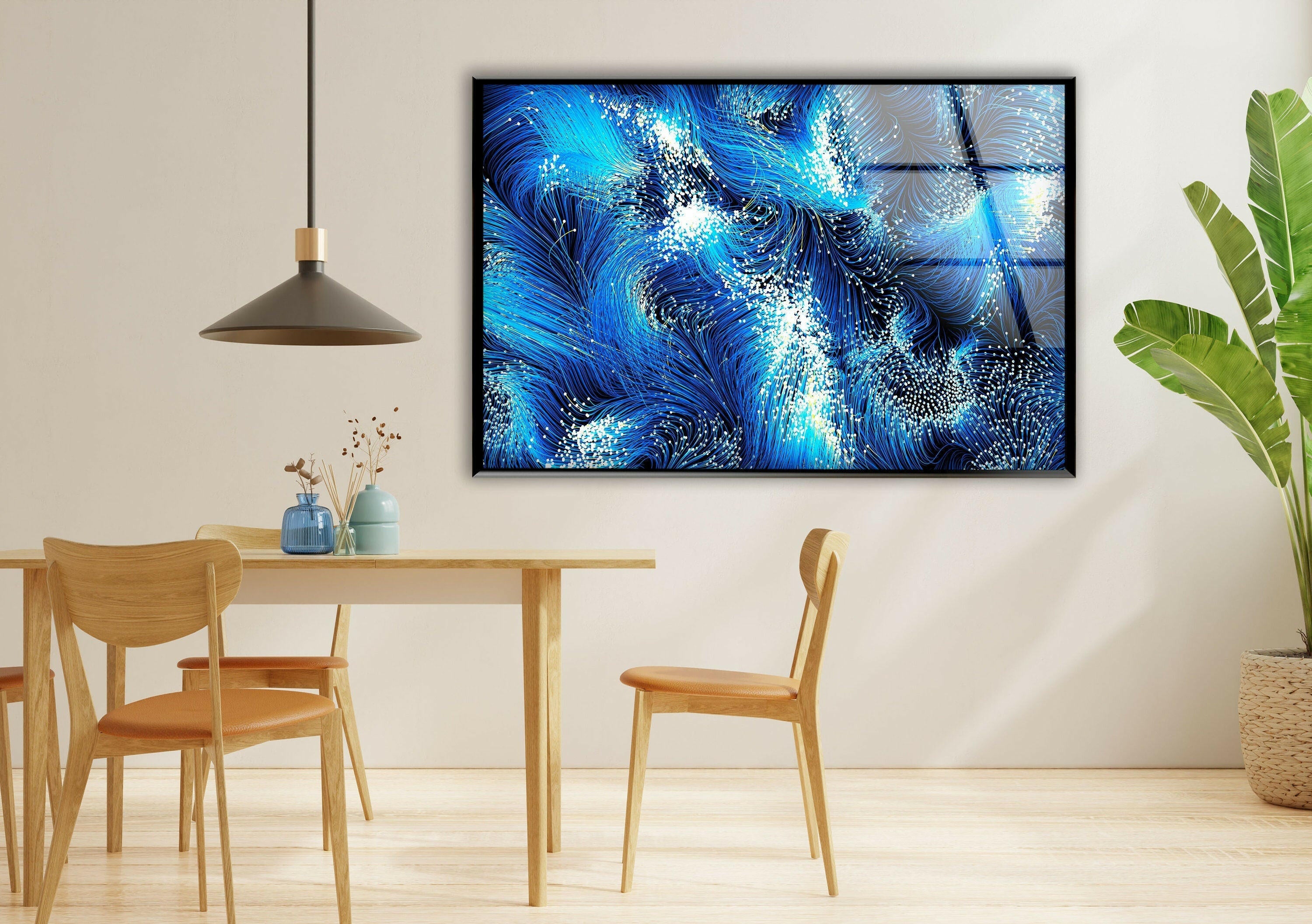 Blue Black Swirl Glass Wall Art - Handmade Modern Abstract Decor for Living Room, Bedroom & Office | Shatter-Resistant Hanging Art Piece
