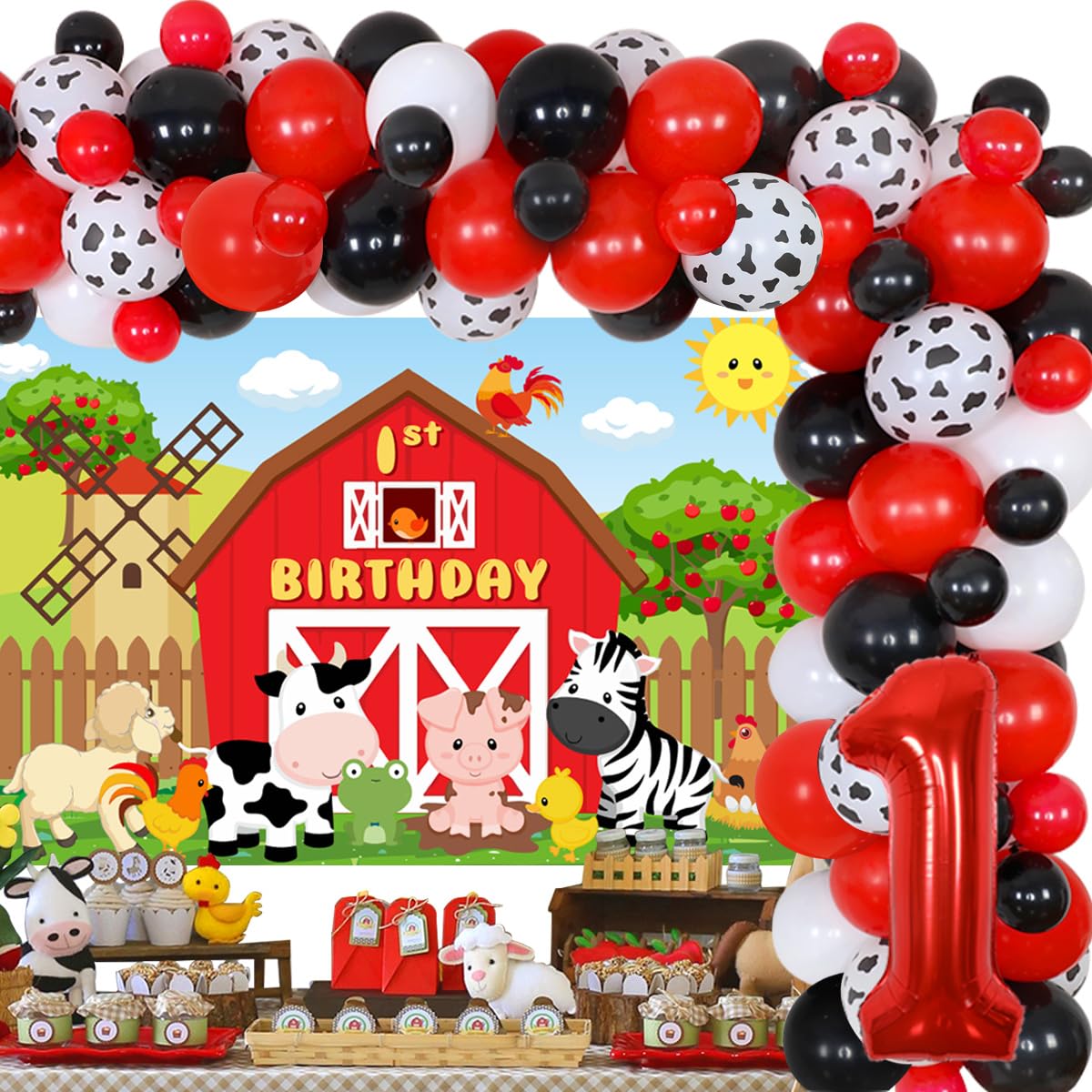 Farm Animal Theme 1st Birthday Decorations for Boys - Farm Animals Balloon Garland, Barnyard Backdrop & Party Supplies - Perfect for Baby Boy's First Birthday, Barnyard Theme Party, Farmhouse Decorations & Photo Booth Backgrounds