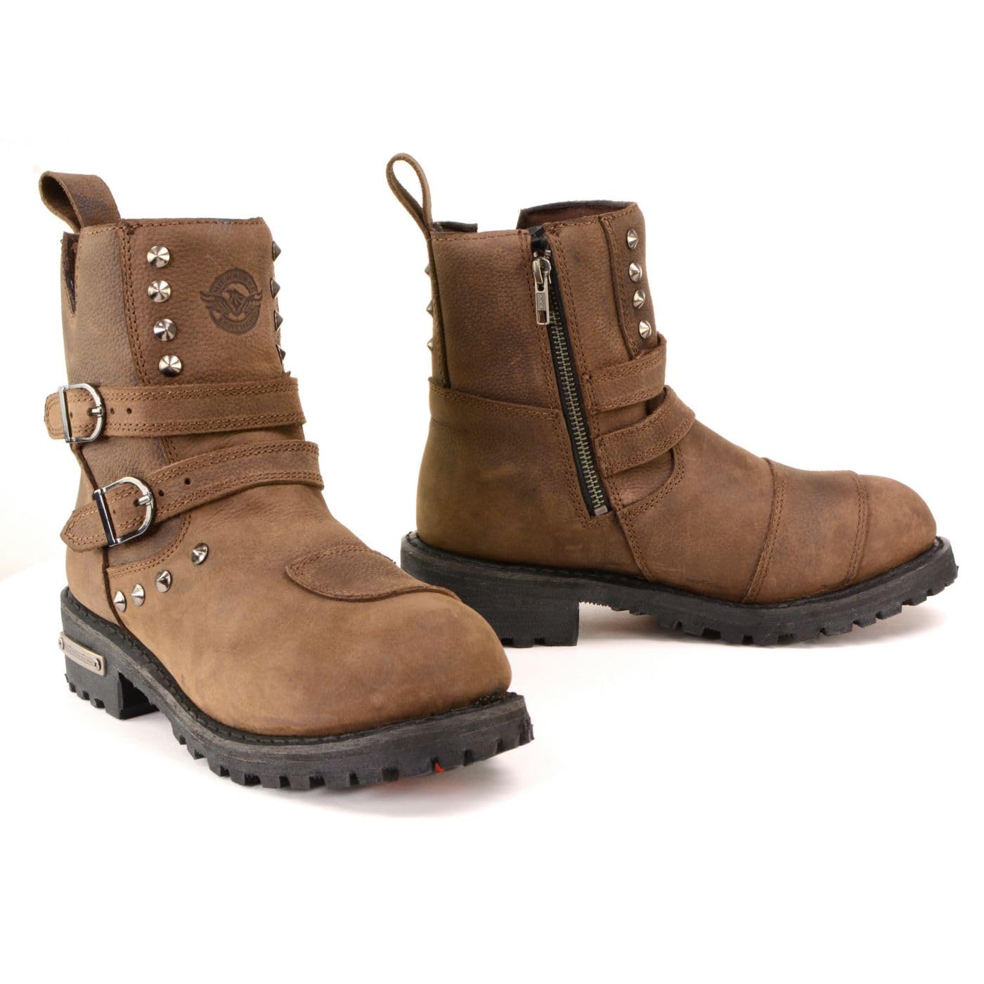 Milwaukee Leather MBL9306 Women's Premium Brown Leather Motorcycle Boots - Double Strap Riding Boots for Women - Size 6 - Perfect for Motorcycle Riding, Biker Events & Outdoor Adventures