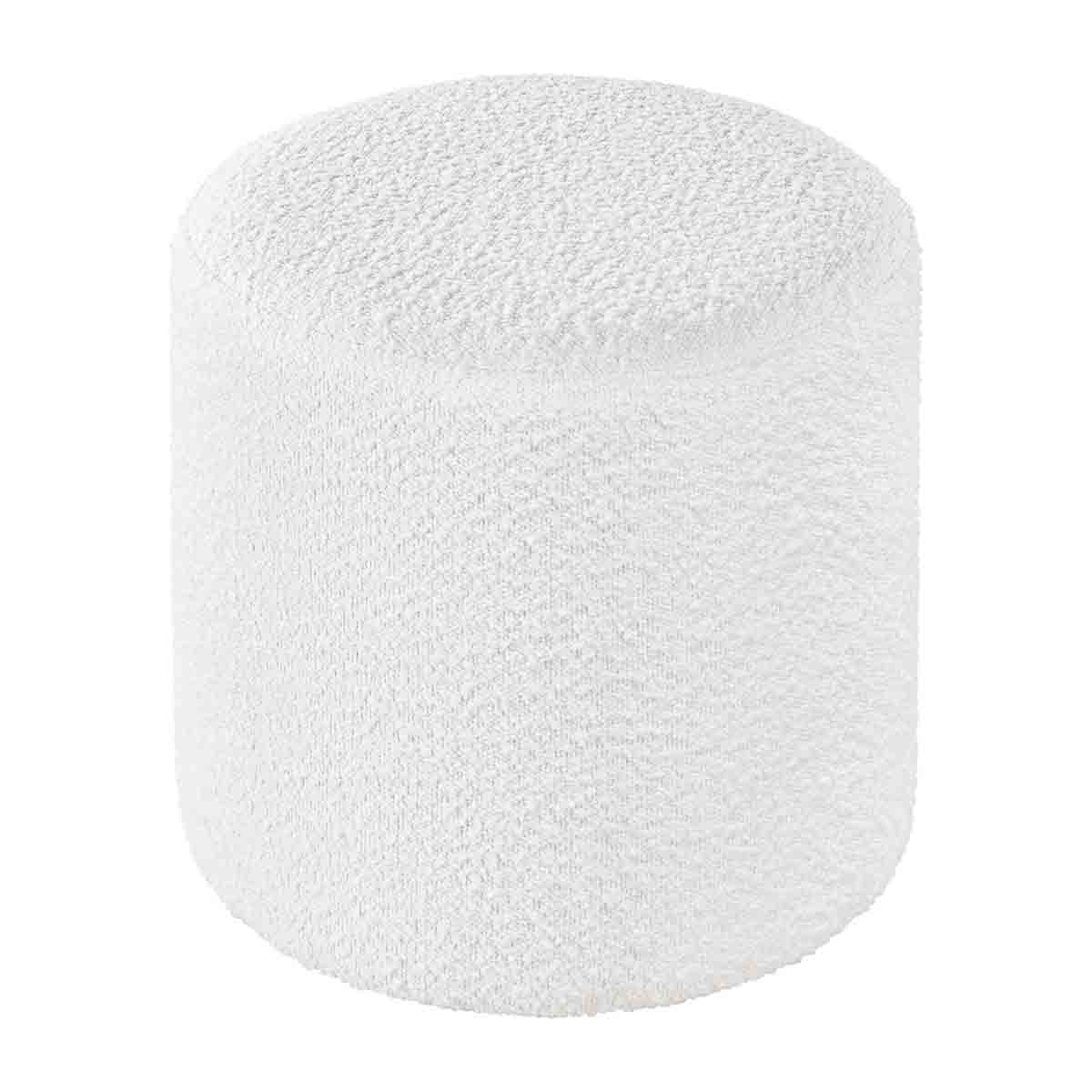 Juliette Boucle Ottoman 16 Inch Round Tufted Storage Stool - Modern Upholstered Footrest Pouf for Living Room, Bedroom, Nursery | Cream Velvet Fabric with Wooden Legs | Multi-Functional Home Decor
