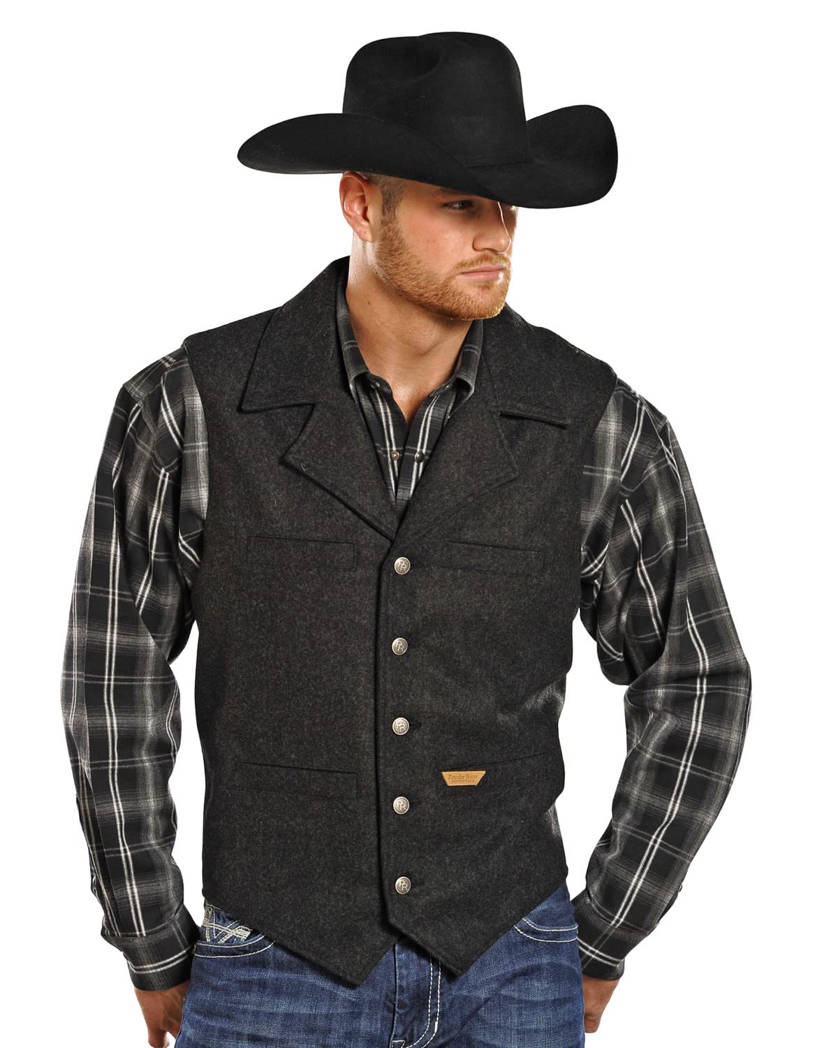 Panhandle Powder River Men's Black Solid Montana Vest - Lightweight & Durable for Outdoor Hunting, Fishing & Casual Wear