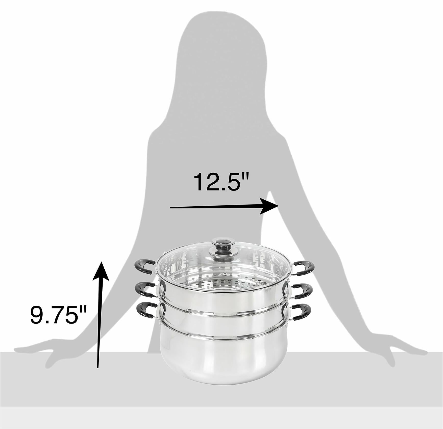 Concord 30cm Stainless Steel 3-Tier Steamer Pot with Triply Bottom - Perfect for Dumplings, Vegetables & Seafood Cooking | Durable Steam Cookware for Home & Restaurant Use