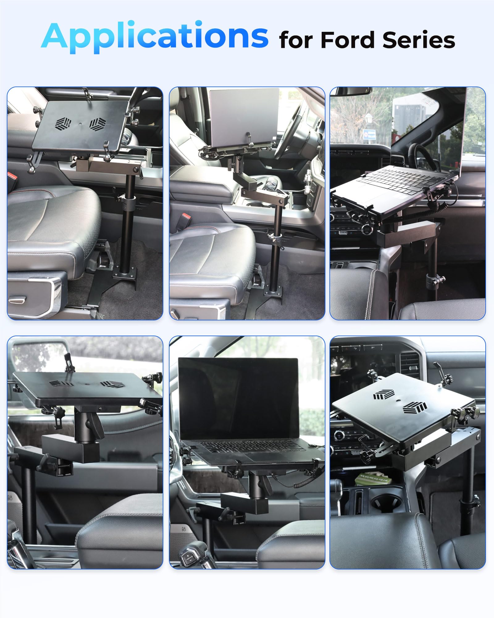 Heavy Duty Truck Laptop Mount for Ford F150 F250 F350 F550 - Adjustable Car Computer Stand Holds 17