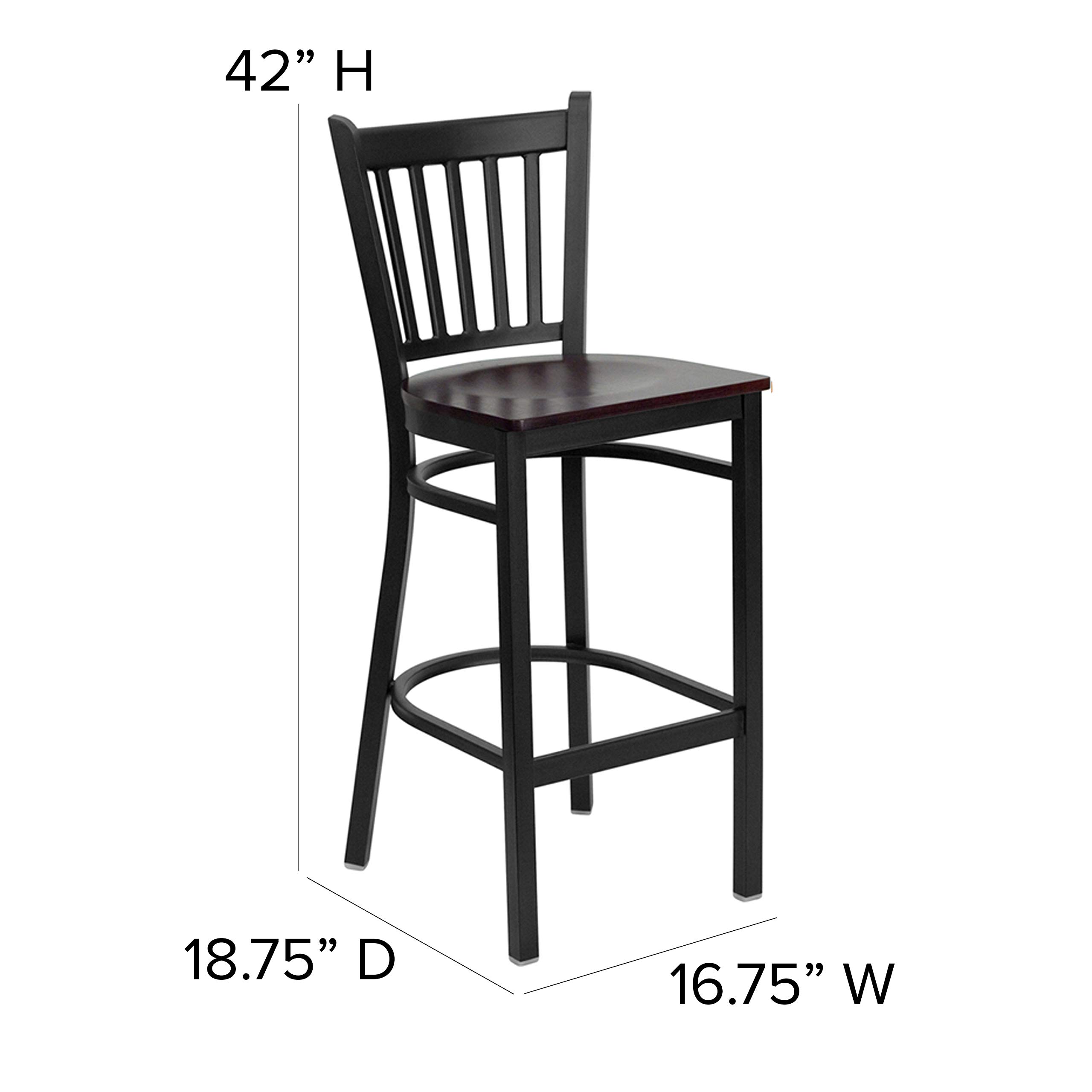Flash Furniture HERCULES Series Black Vertical Back Metal Bar Stool with Mahogany Wood Seat - Heavy Duty Restaurant & Home Bar Stool for Kitchen Island, Counter, Pub & Commercial Use