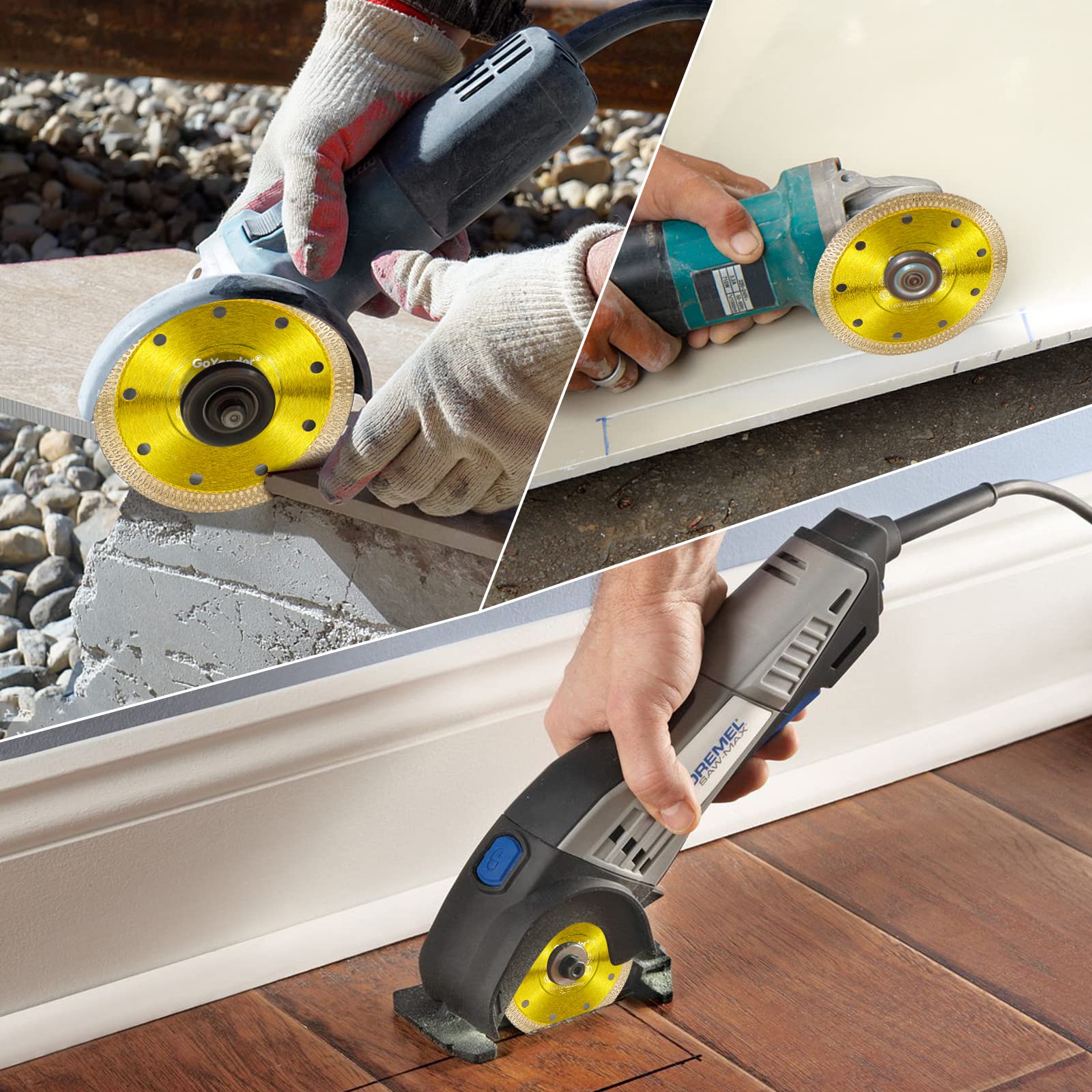 GoYonder 5-Inch Diamond Tile Blade for Angle Grinder - Ultra Thin Wet/Dry Cutting Disc for Ceramic, Porcelain, Granite, Marble & Stone - Perfect for DIY Projects, Home Renovation & Professional Tile Installation (Golden, 5