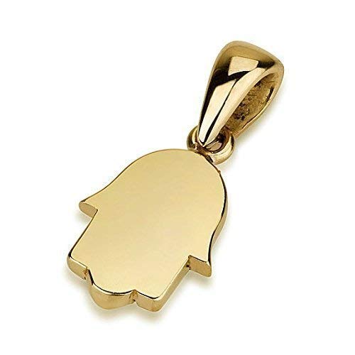 14K Yellow Gold Handmade Hamsa Pendant - Classic Clean Design for Good Luck & Protection - 10x7.3mm Jewish Jewelry - Perfect for Gifts, Daily Wear & Spiritual Occasions