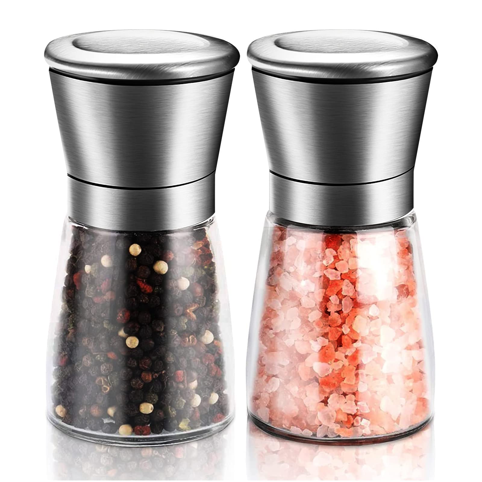 Premium Stainless Steel Salt and Pepper Grinder Set - Adjustable Coarseness, Refillable Manual Mill for Spices, Herbs & Seeds (5.3