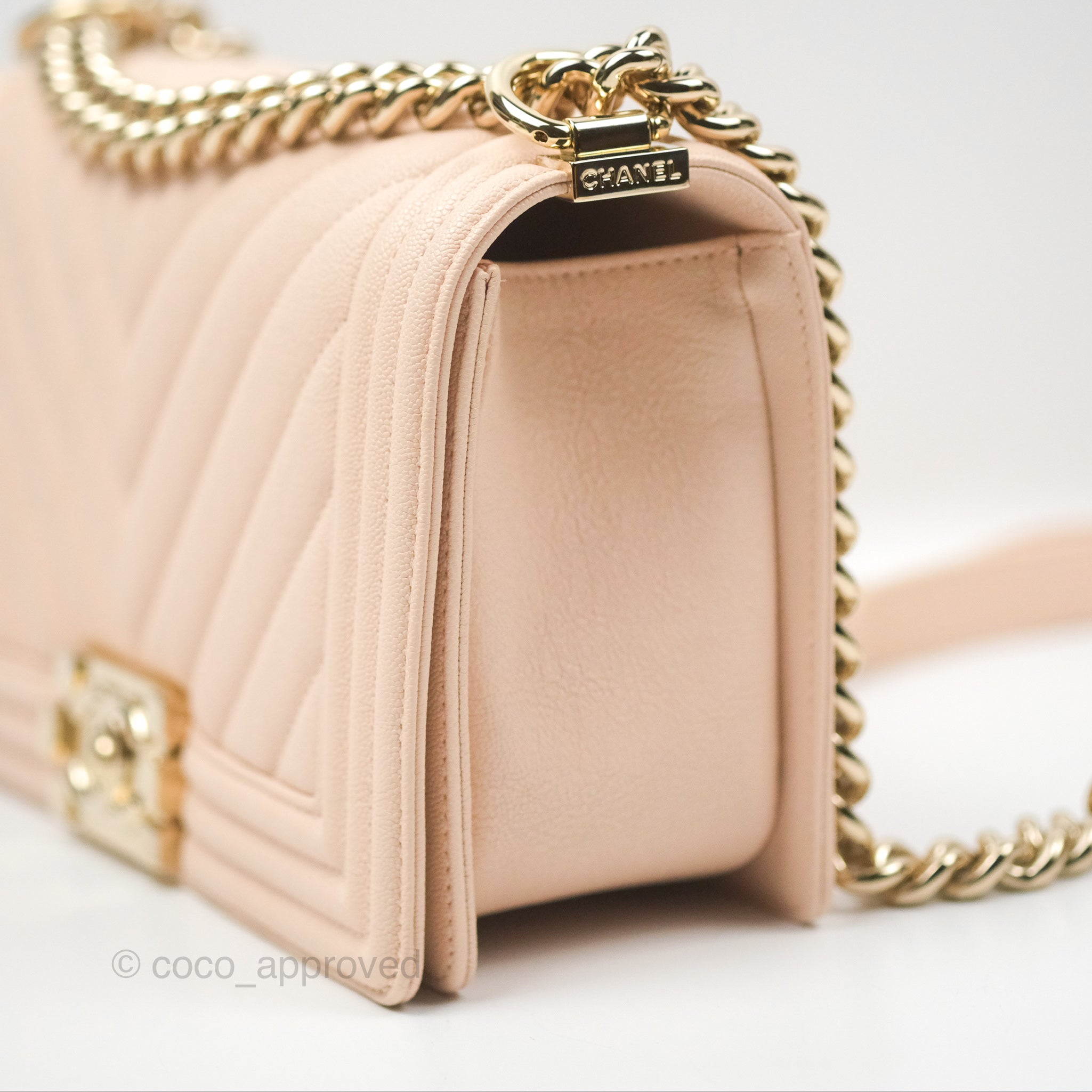 Chanel Chevron Medium Boy Bag in Light Pink Caviar Leather with Gold Hardware - Luxury Crossbody Bag for Women, Perfect for Parties & Evening Events