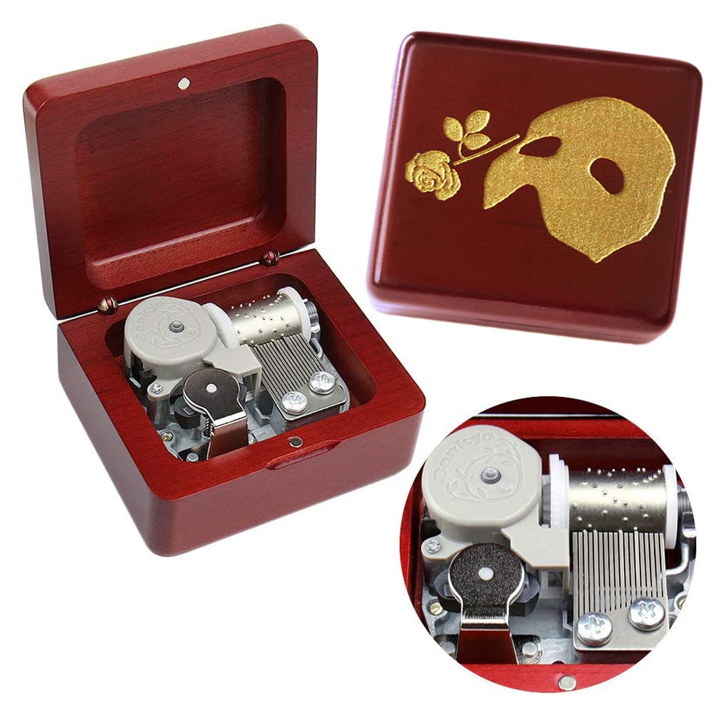 Sinzyo Vintage Wooden Carved Wind-Up Music Box - Handcrafted Masquerade Musical Gift for Christmas, Birthday, Valentine's Day - Perfect for Romantic Proposals, Wedding Anniversaries & Home Décor