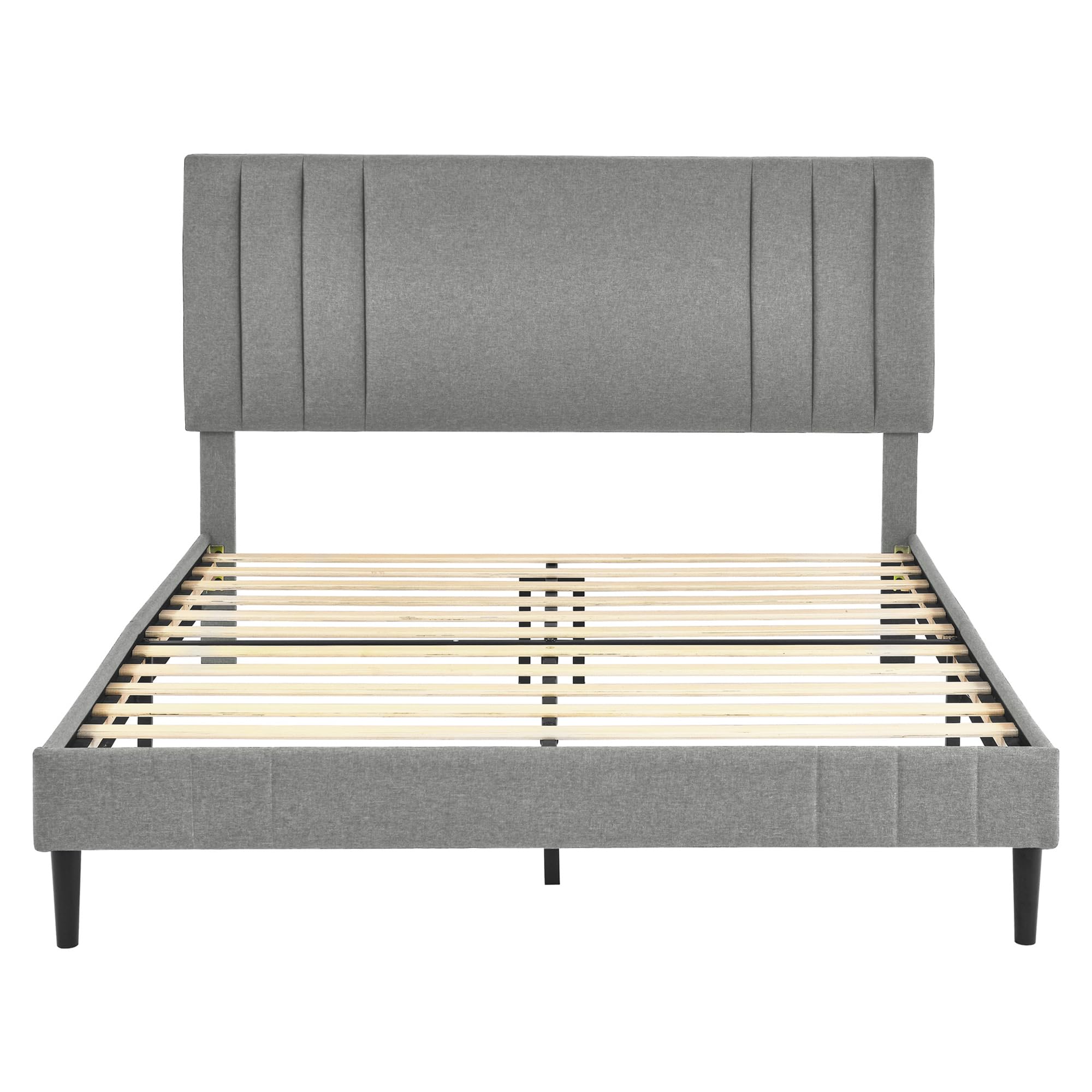 Modern Tufted Upholstered Queen Bed Frame with Platform - Grey Fabric Headboard for Chicago Style Bedroom | Perfect for Master Bedroom, Guest Room & Apartment Decor