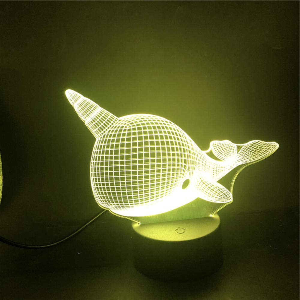 3D Illusion Night Light with Alarm Clock - Narwhal Animal LED Lamp for Kids, Girls & Boys | USB & Battery Powered Nightlight for Bedroom, Nursery & Living Room Decor | Perfect Gift for Birthday & Christmas