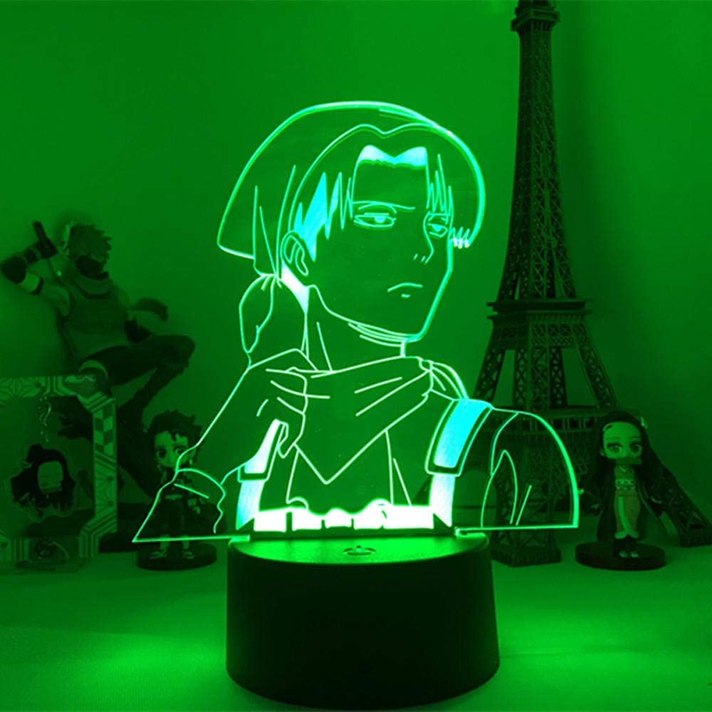 3D Attack On Titan Acrylic LED Night Light - 16 Color Changing Anime Table Lamp with Remote for Kids Room Decor | Captain Levi Ackerman Gift for Boys & Girls | Perfect for Bedroom, Nursery, and Gaming Room Ambiance