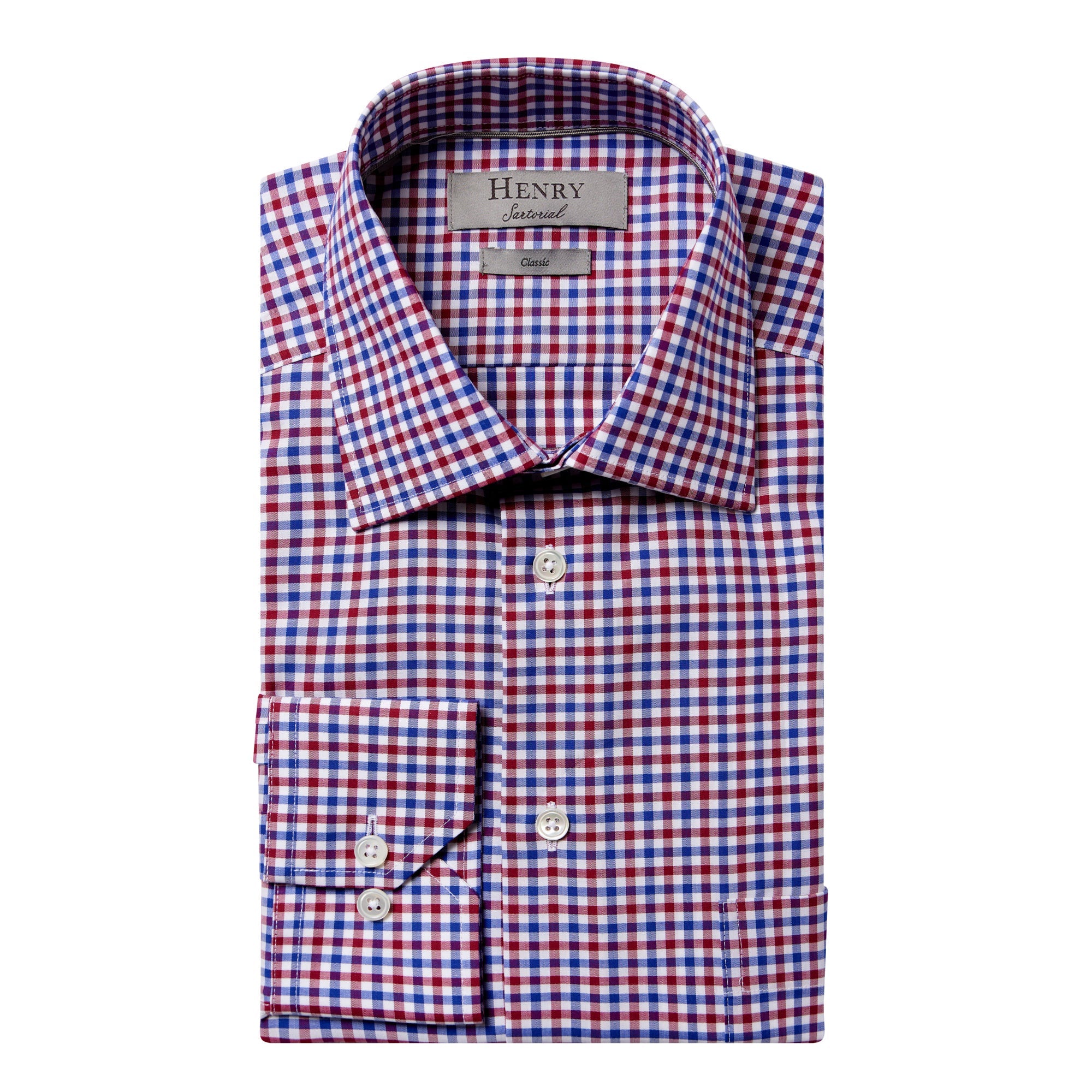 HENRY SARTORIAL Men's Casual Checkered Button-Down Shirt - Red, Blue & White Plaid Flannel Shirt for Everyday Wear, Office & Outdoor Activities
