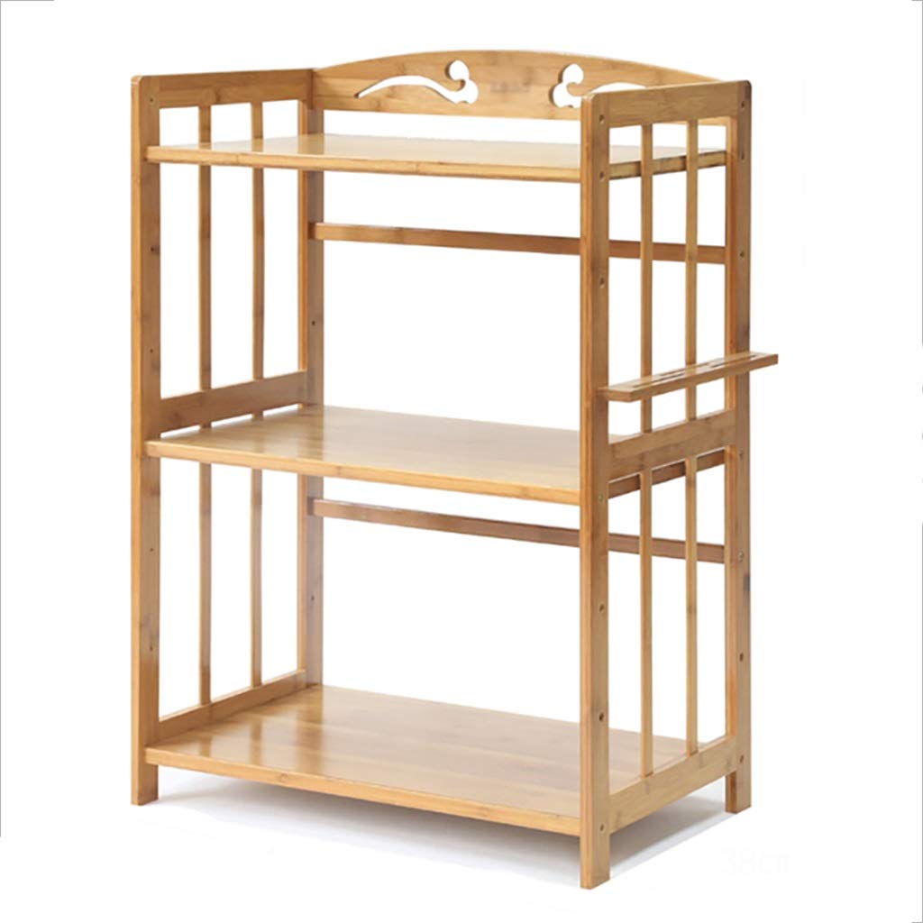 3-Tier Bamboo Kitchen Shelf - Microwave Oven Stand, Solid Wood Storage Rack for Pantry, Bathroom & Laundry (55 x 38 x 80cm) - Space-Saving Organizer for Small Apartments & Dorm Rooms