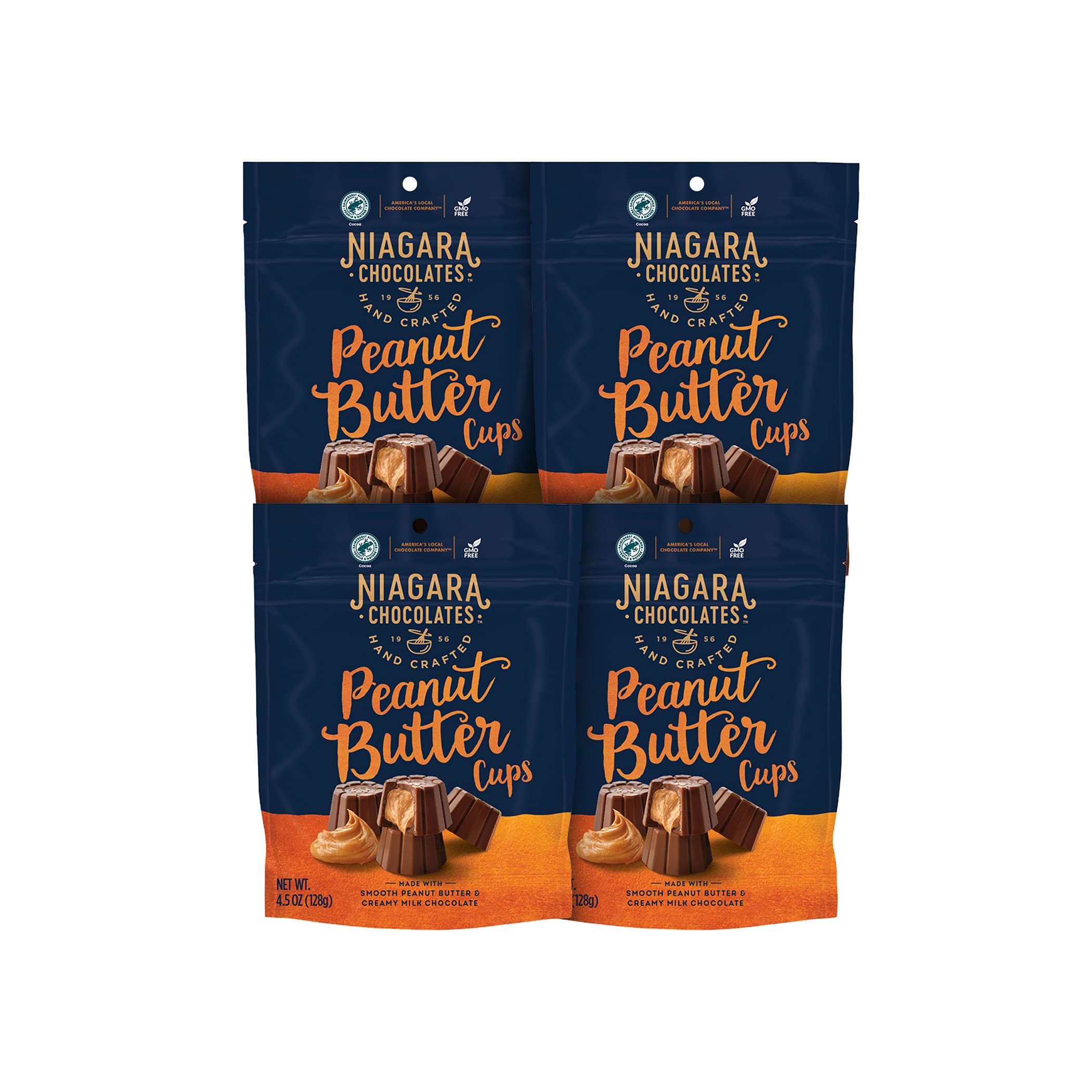 Niagara Chocolates Milk Chocolate Peanut Butter Cups 4 Pack (4.5oz) - Non-GMO, Premium Handcrafted Chocolate Treats - Perfect for Gifts, Parties & Snacking