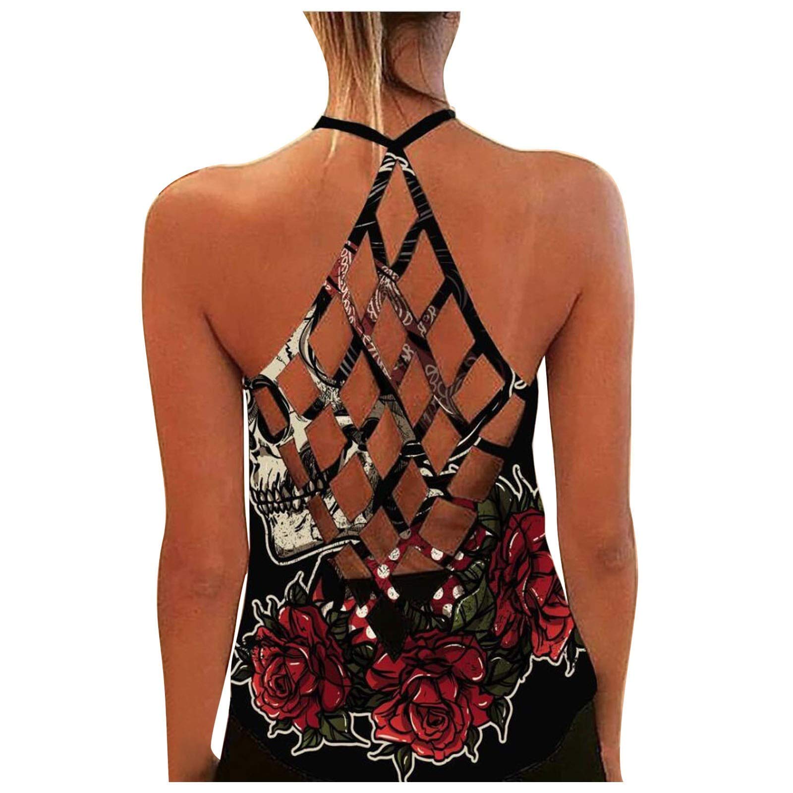 Siilsaa Women's Summer Floral Print Backless Tank Tops - Casual Sleeveless Loose Blouse Tee Shirts for Beach, Vacation & Everyday Wear