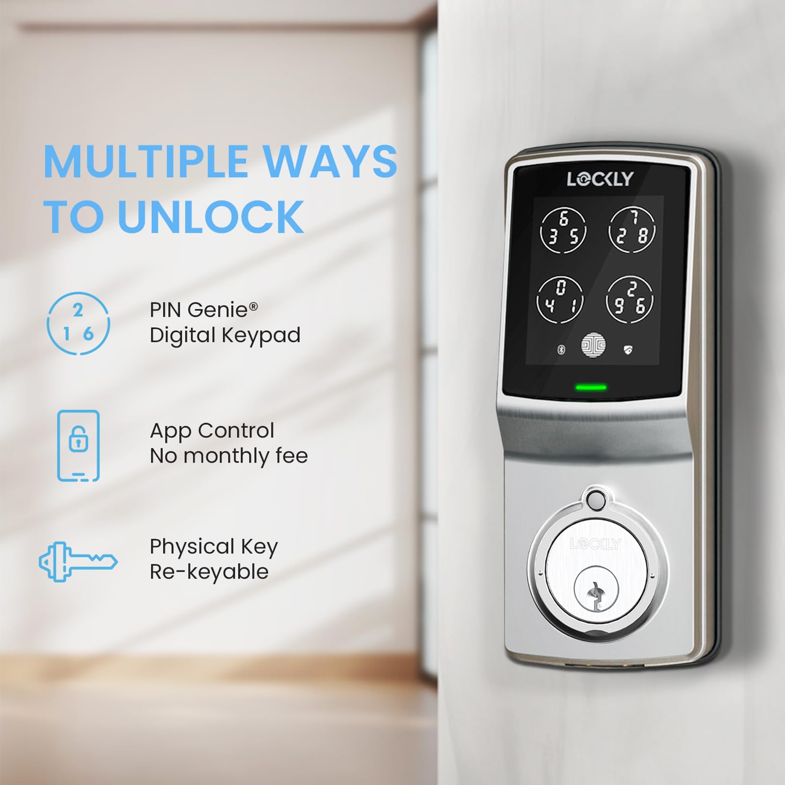 Lockly Smart Lock Model 7S - Bluetooth Enabled Keyless Entry Deadbolt with PIN Genie® Digital Keypad | Smart Home Security for Front Doors | Works with Alexa & Auto-Lock Feature | Perfect for Vacation Homes, Rentals & Modern Smart Homes