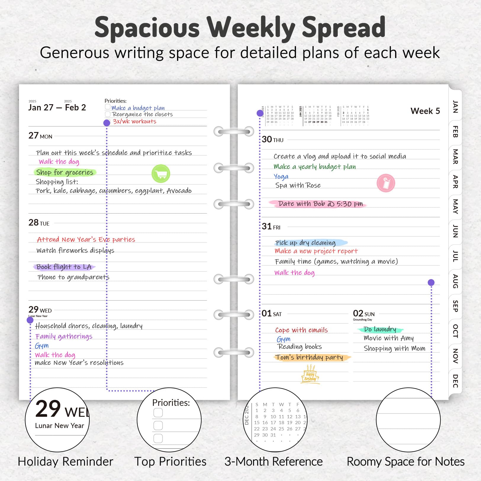 2025 Weekly & Monthly Planner Refills - 6-Hole Punched A5 Planner Inserts (Jan-Dec 2025) | 5.5