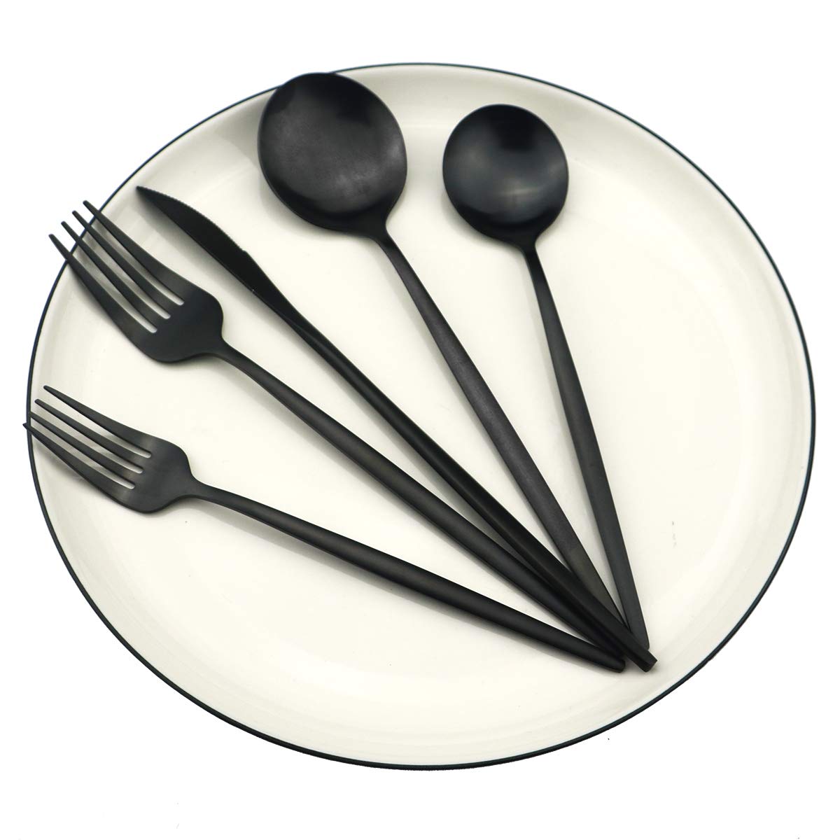 30-Piece Titanium Black Plated 304 Stainless Steel Flatware Set - Satin Finish Silverware Includes Dinner Knife, Fork & Spoon - Elegant Matte Cutlery for 6 - Perfect for Fine Dining, Weddings & Formal Dinner Parties