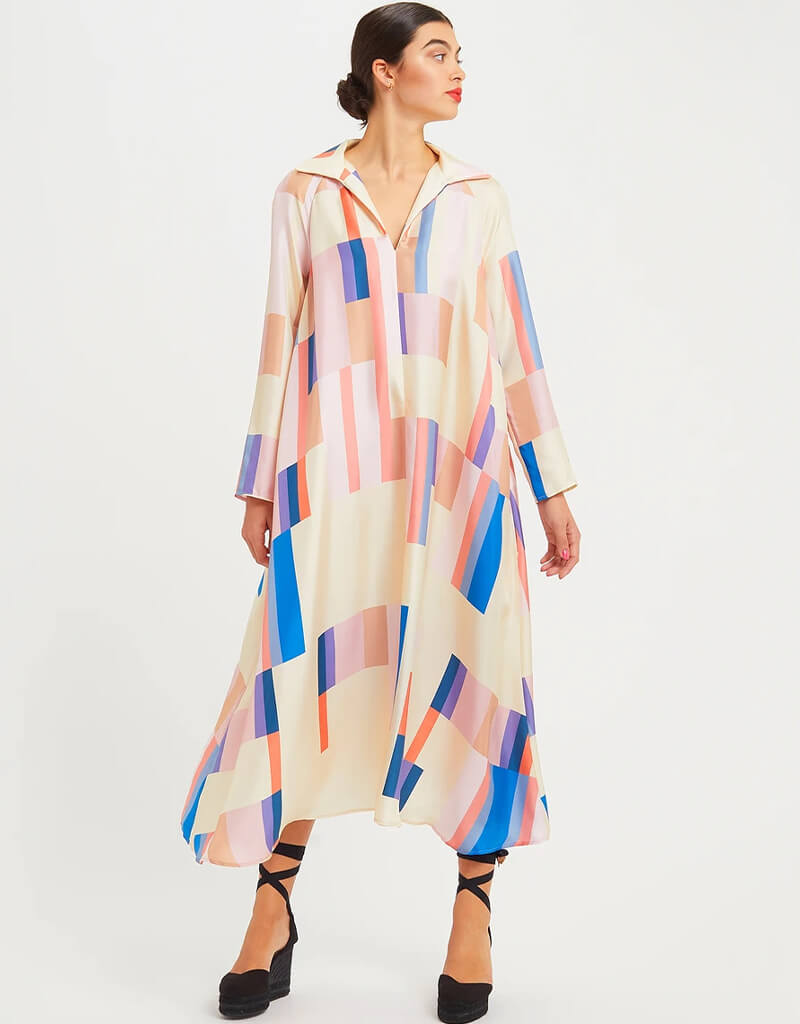 Beige French Crepe Kaftan Dress - Elegant Boho Maxi Dress for Women | Perfect for Beach Cover Up, Resort Wear & Summer Vacation Outfits