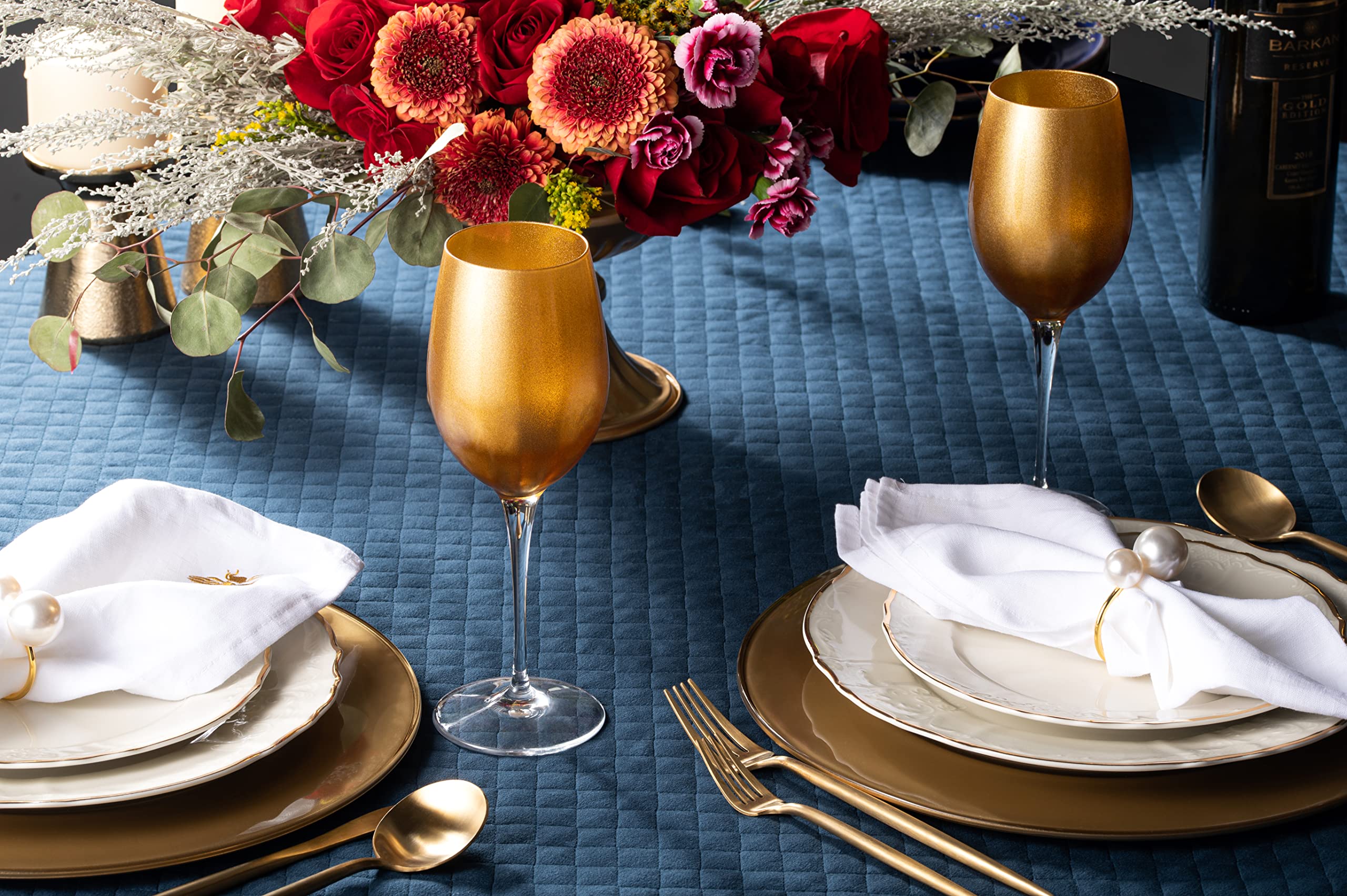 Premium Barksi Goblet Set of 6 - Elegant 14oz White Wine & Water Glasses with Gold Decoration, European Made Stemware for Fine Dining & Special Occasions