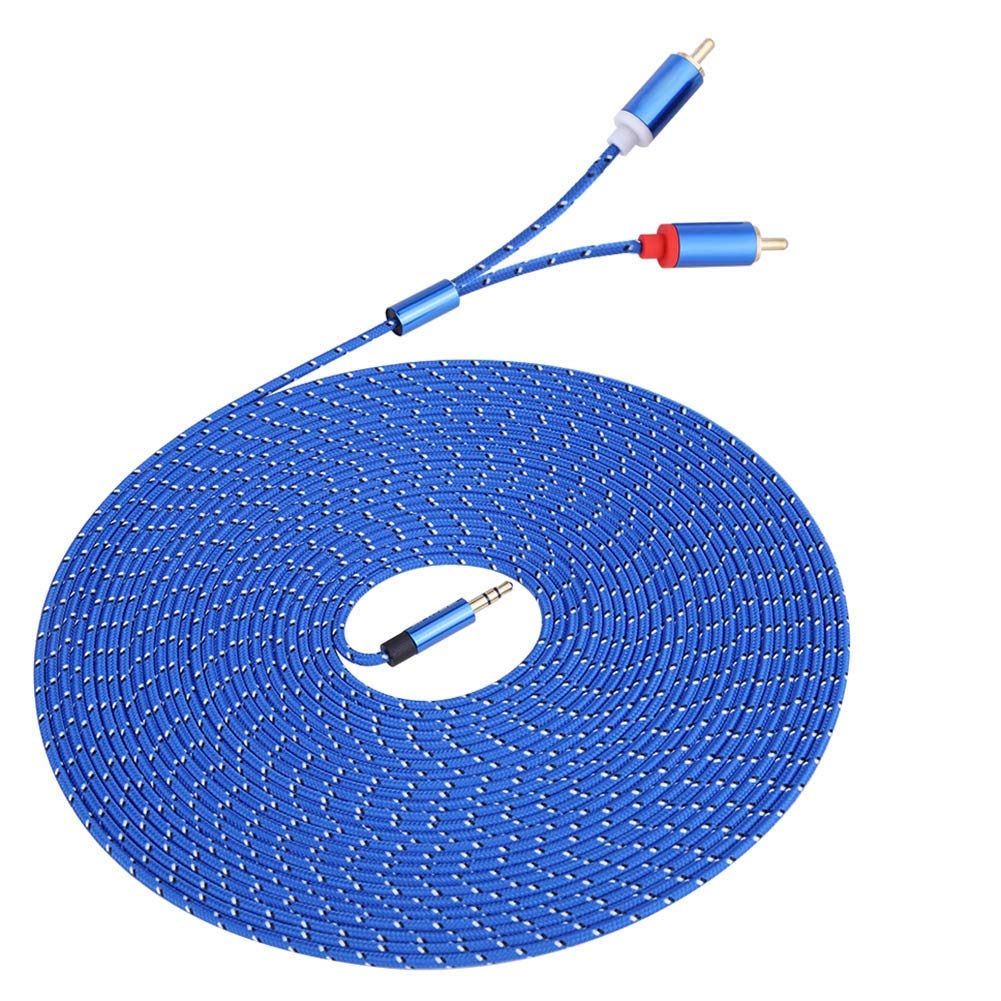 Sutinna 3.5mm to 2RCA Audio Cable - 10ft High Quality Aux Cable for Phone, Tablet, Laptop, MP3/MP4 Player - Blue Color - Perfect for Home Theater, Car Audio & Studio Connections