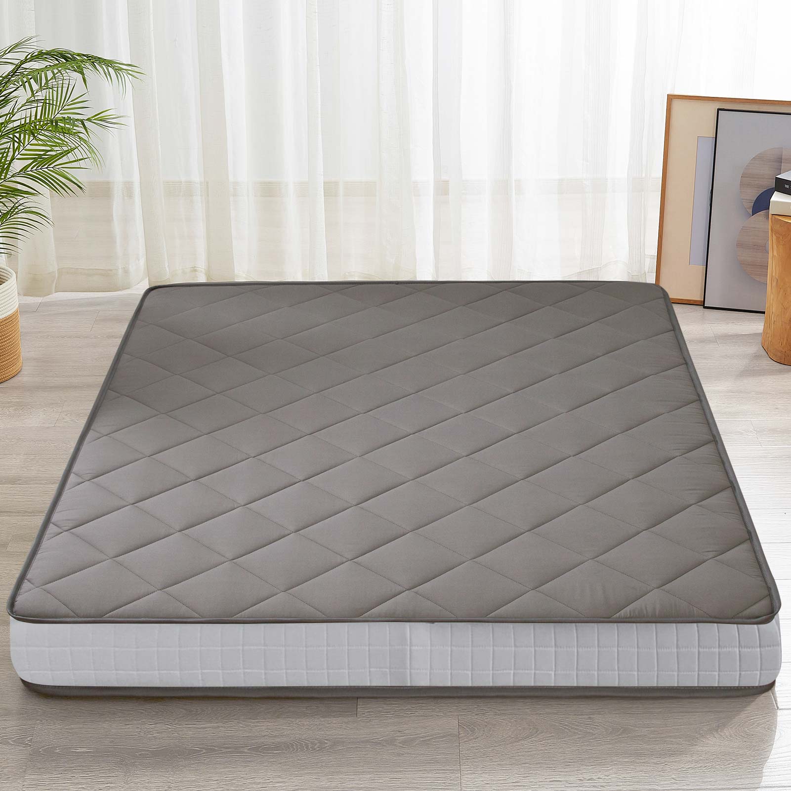 MAXYOYO 6-Inch Extra Thick Floor Futon Mattress with Diamond Quilting - Dark Grey - Foldable Guest Bed for Small Spaces, Dorm Room, or Camping