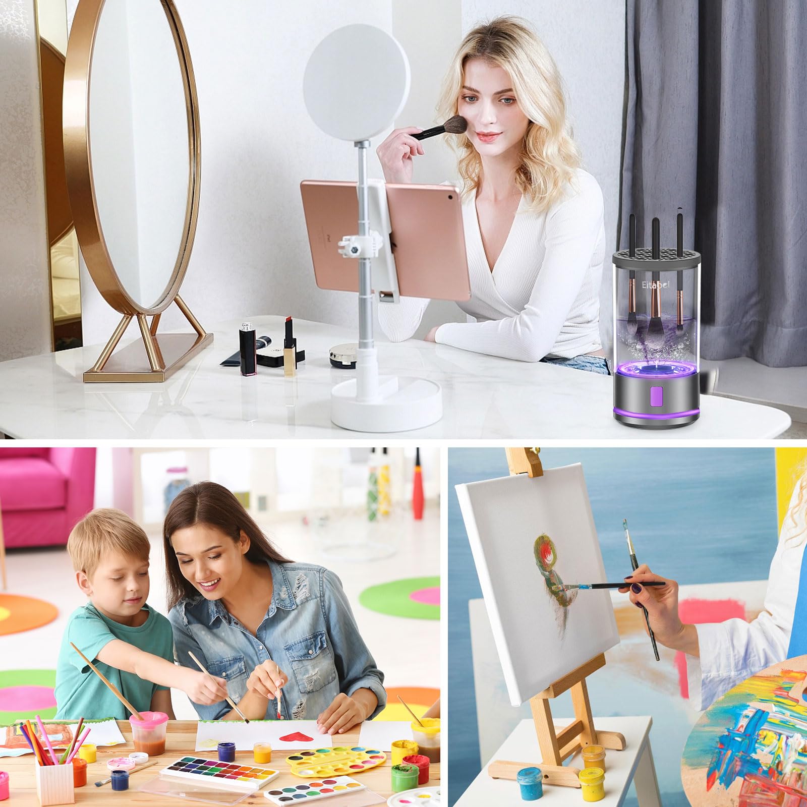 2 in 1 Electric Makeup Brush Cleaner Machine - Automatic Spinning Brush & Sponge Washer for All Sizes | Perfect for Home Salon, Professional Makeup Artists & Beauty Enthusiasts