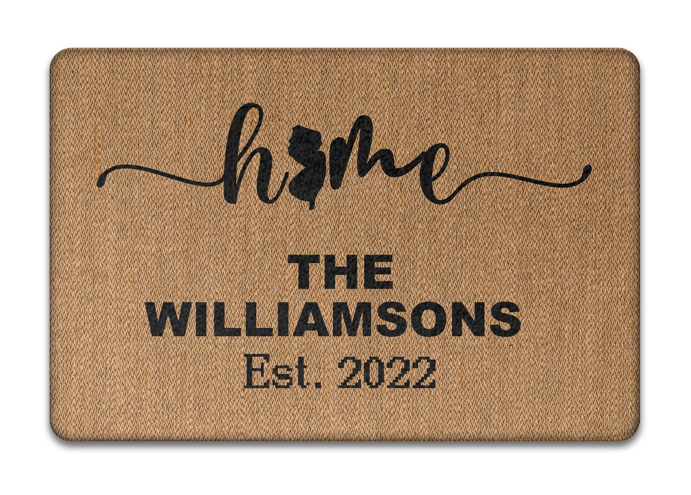 Prezzy New Jersey Doormat - Personalized Welcome Mat for Front Door, Farmhouse Style Home Decor, Rustic Outdoor Entry Mat - Perfect Housewarming Gift for Garden, Porch & Patio Decorations
