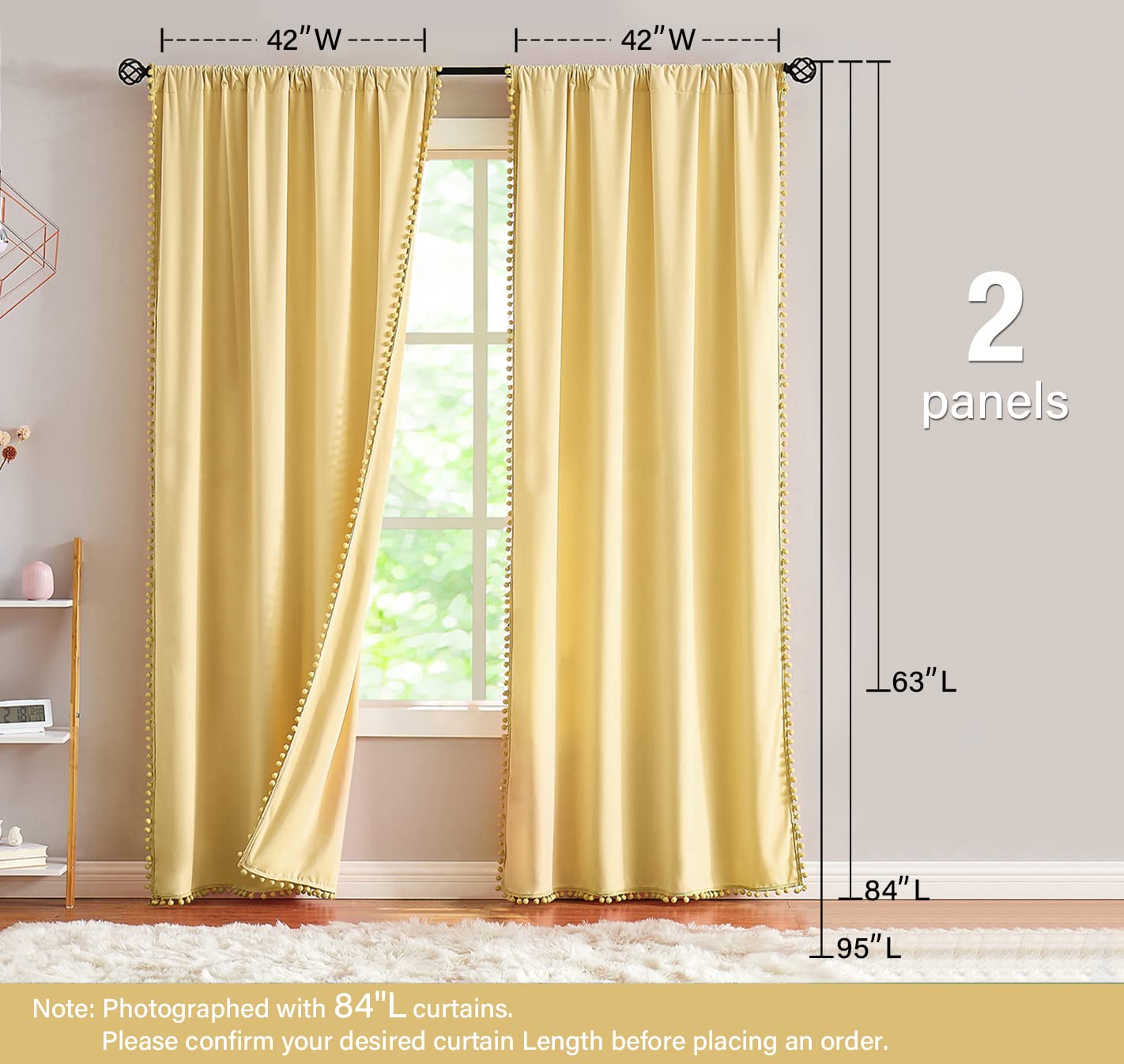 Luxury Yellow Pompom Velvet Curtains 84
