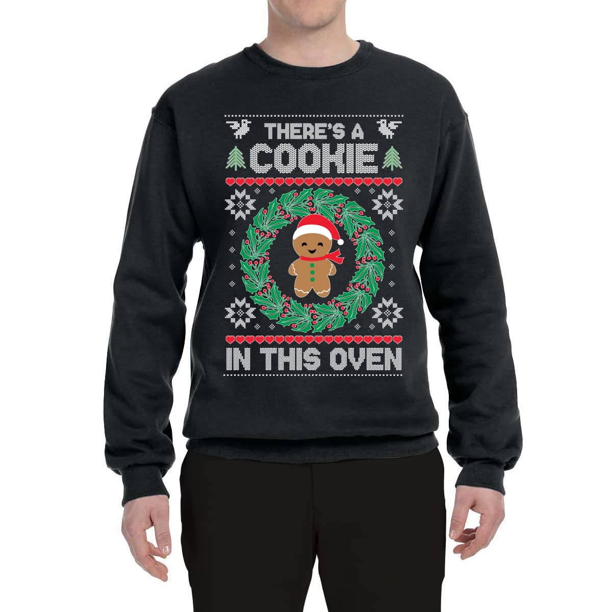 Wild Bobby 'There's a Cookie in This Oven' Pregnancy Announcement Ugly Christmas Sweater - Funny Holiday Crewneck Sweatshirt for Women & Men | Perfect for Gender Reveal Parties & Festive Family Photos