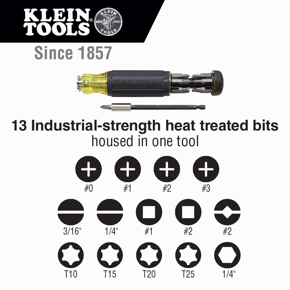 Klein Tools 14-in-1 Multi-Bit Ratcheting Screwdriver with 32303 Impact Rated Screwdriver/Nut Driver | Phillips, Slotted, Square, Torx Bits | Industrial-Strength Cushion-Grip Handle | Perfect for Home Repairs, DIY Projects & Professional Construction Work