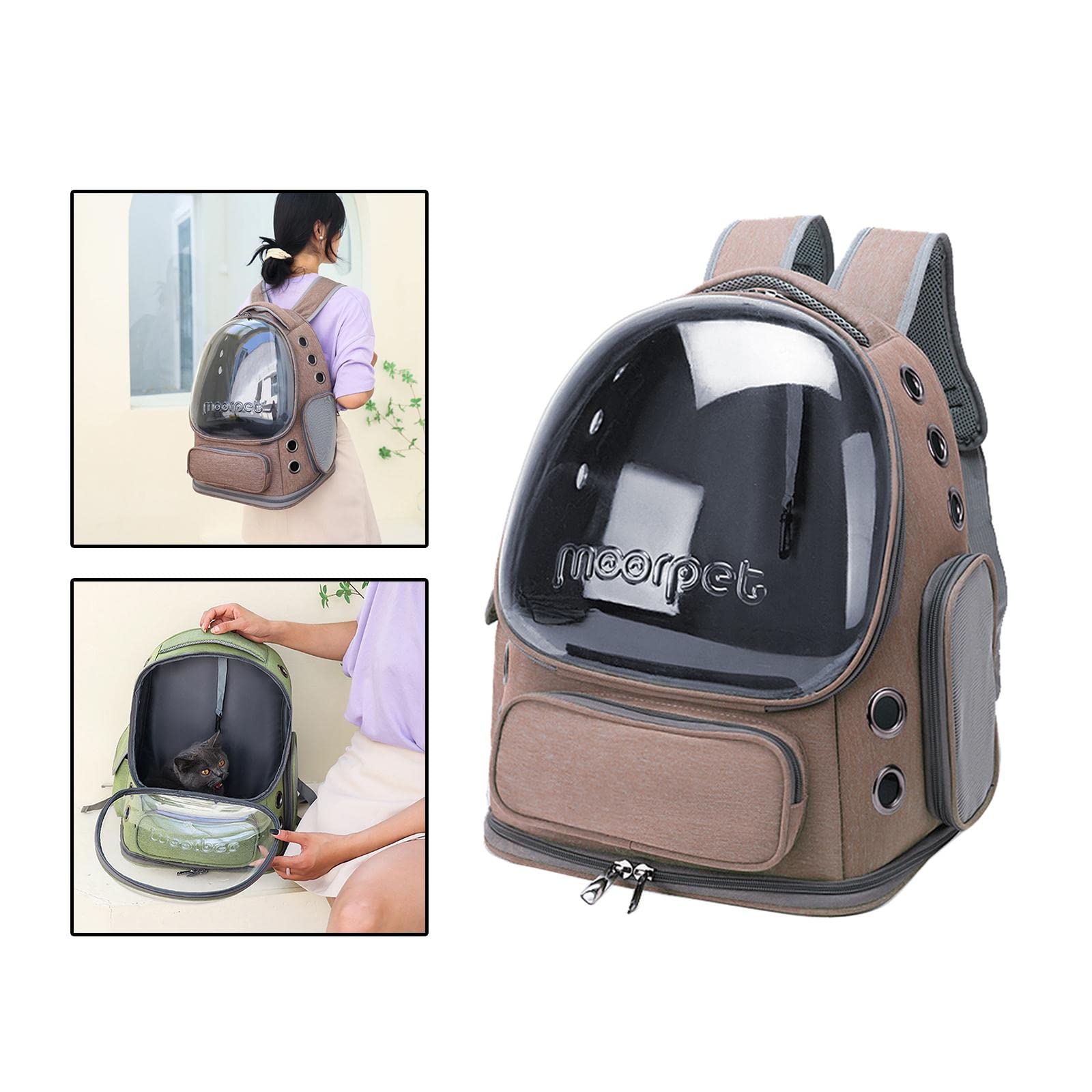 Enakshi Transparent Cat Carrier Backpack for Small Pets - Portable & Lightweight for Hiking, Travel, Vet Visits | Pet Supplies for Cats & Small Dogs | Durable Khaki Tote with Ventilation Windows