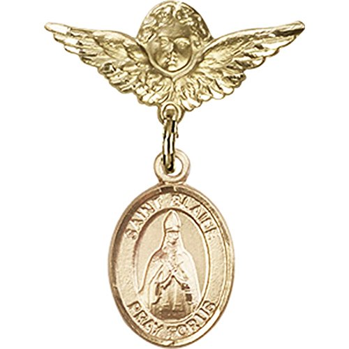 Gold Filled St. Blaise Charm & Angel Wing Badge Pin - 1 X 3/4 Inch Baby Protection Jewelry - Perfect for Christening Gifts, Baptism Keepsakes & First Communion Accessories