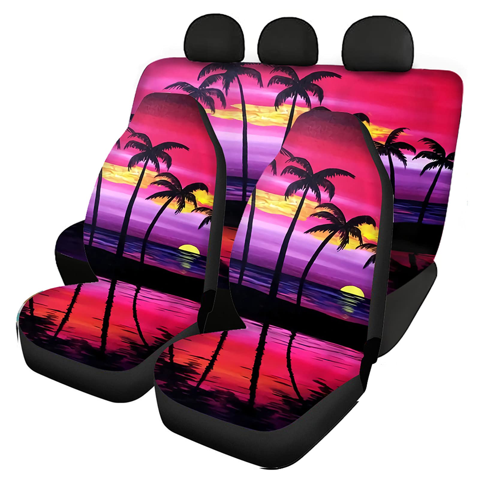 Pocacles 4-Piece Car Seat Covers for Women - Hawaiian Palm Tree Print Universal Fit for SUV, Sedan, Van (Front/Rear Bench) | Waterproof & Stylish Protection for Beach Trips & Summer Commutes
