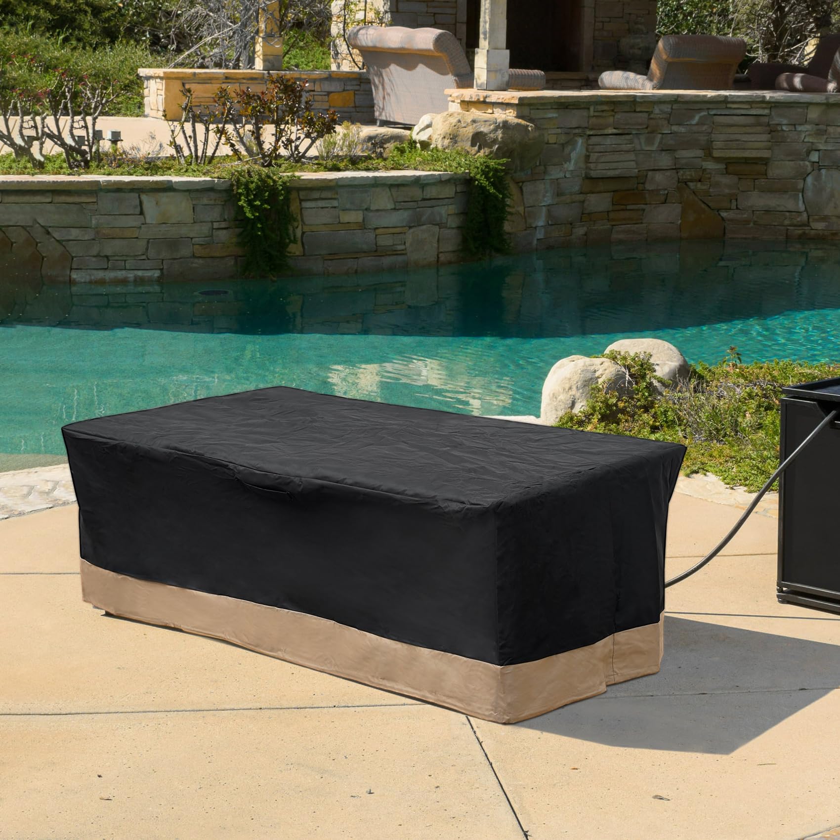Stanbroil 60 Inch Rectangle Fire Pit Cover - Waterproof Outdoor Patio Gas Fire Table Cover - Heavy Duty Black Fire Pit Protection (60L x 38W x 24H) - Perfect for Backyard, Deck, and Camping Use
