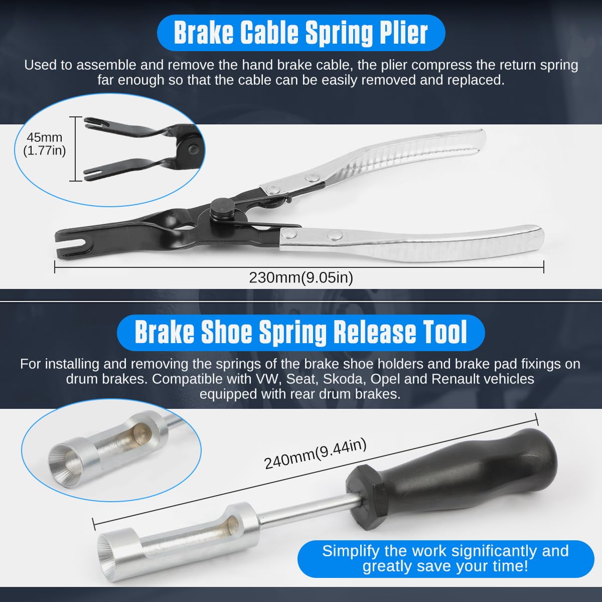 15-Piece Drum & Disc Brake Tool Kit - Labor-Saving Brake Spring Tool, Anti-Rust Brake Installer Remover & Adjusting Tool with Spring Pliers, Compressor & Puller - Perfect for DIY Car Repairs & Professional Auto Maintenance
