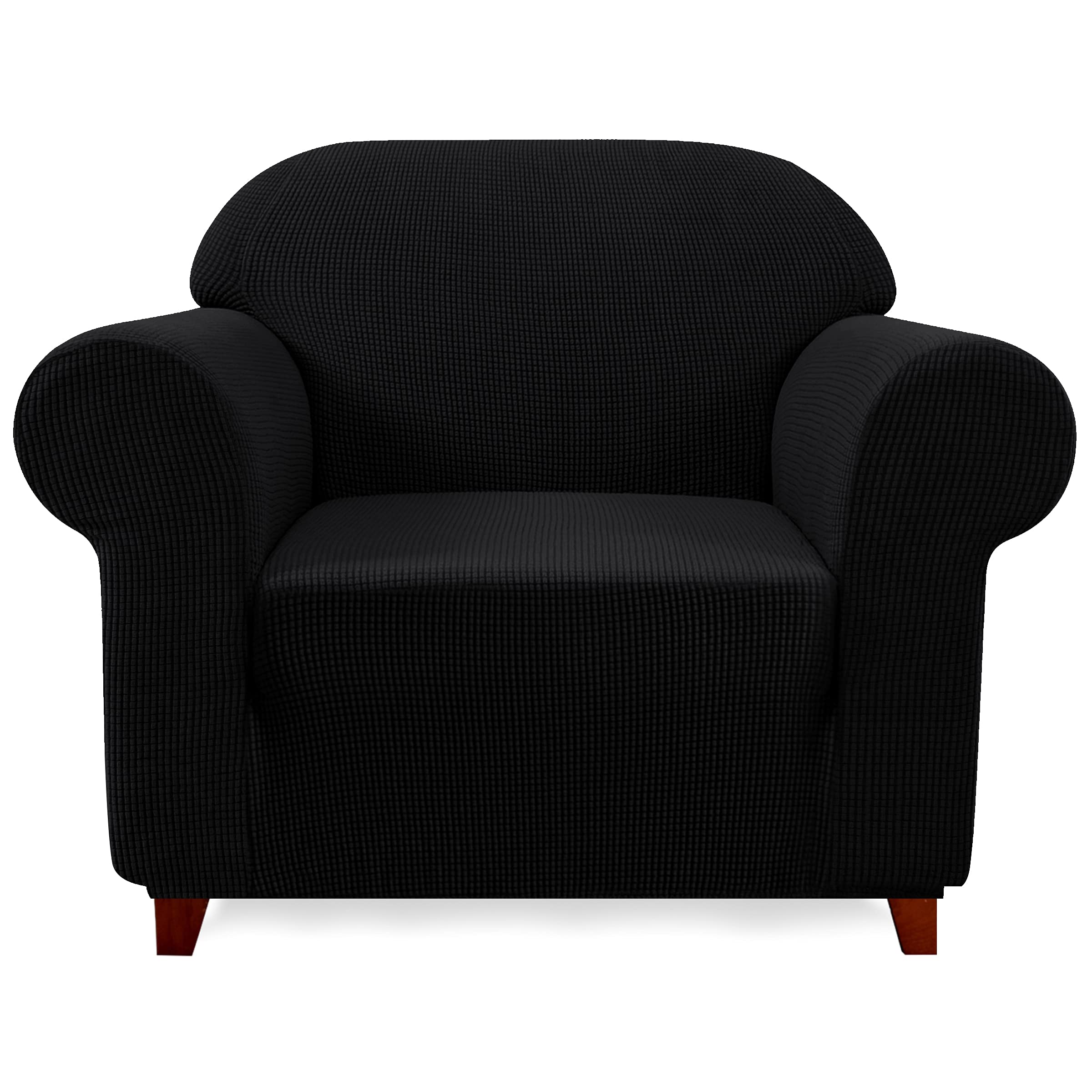 SUBRTEX Stretch Armchair Sofa Slipcover - Washable 1-Piece Cover for 1-Cushion Couch & Single Seater Chair - Perfect for Living Room, Bedroom or Office (Black, Small Size)
