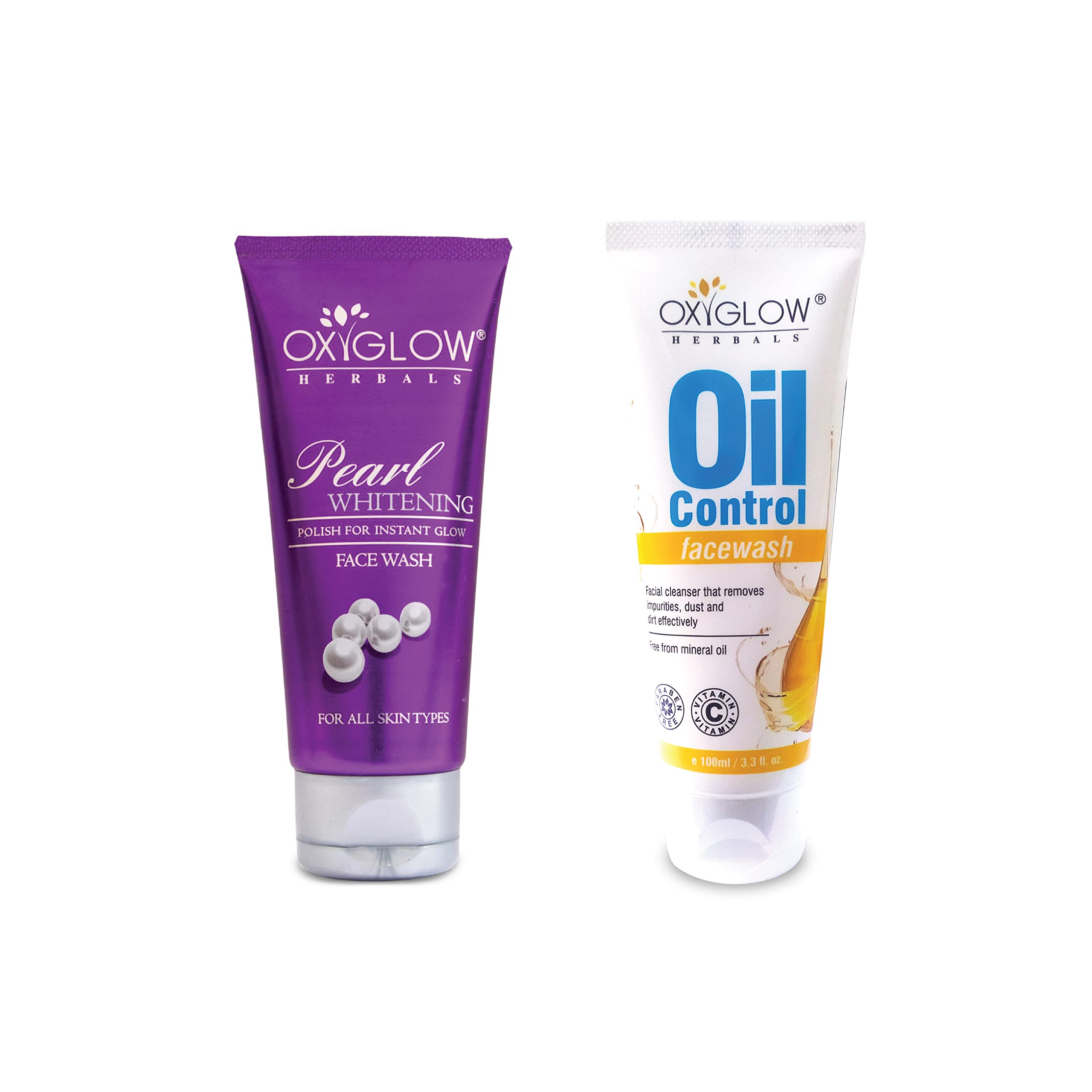 Pearl Whitening Face Wash 100g & OxyGlow Herbals Oil Control Face Wash 100ml Combo Pack - Brightening & Oil-Free Skincare Set for Acne-Prone & Dull Skin - Perfect for Daily Cleansing & Glowing Complexion
