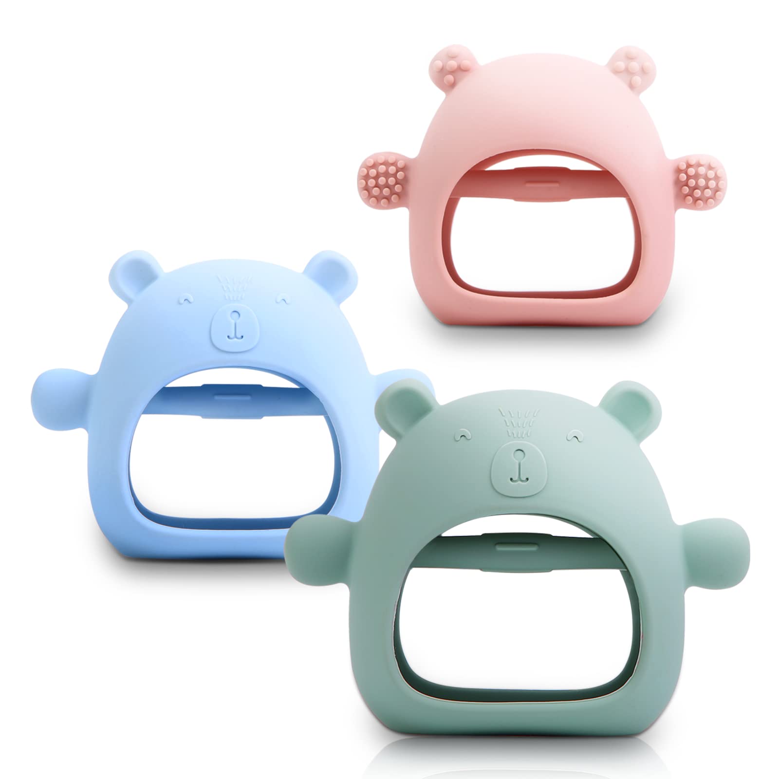 3 Pack Baby Teething Toys for 0-12 Months - BPA Free Silicone Teethers for Infants | Never Drop Design, Dust-Proof & Safe Chew Toys | Perfect for Soothing Sore Gums, Teething Relief & Sensory Development (Ideal for Home, Travel & Daycare Use)