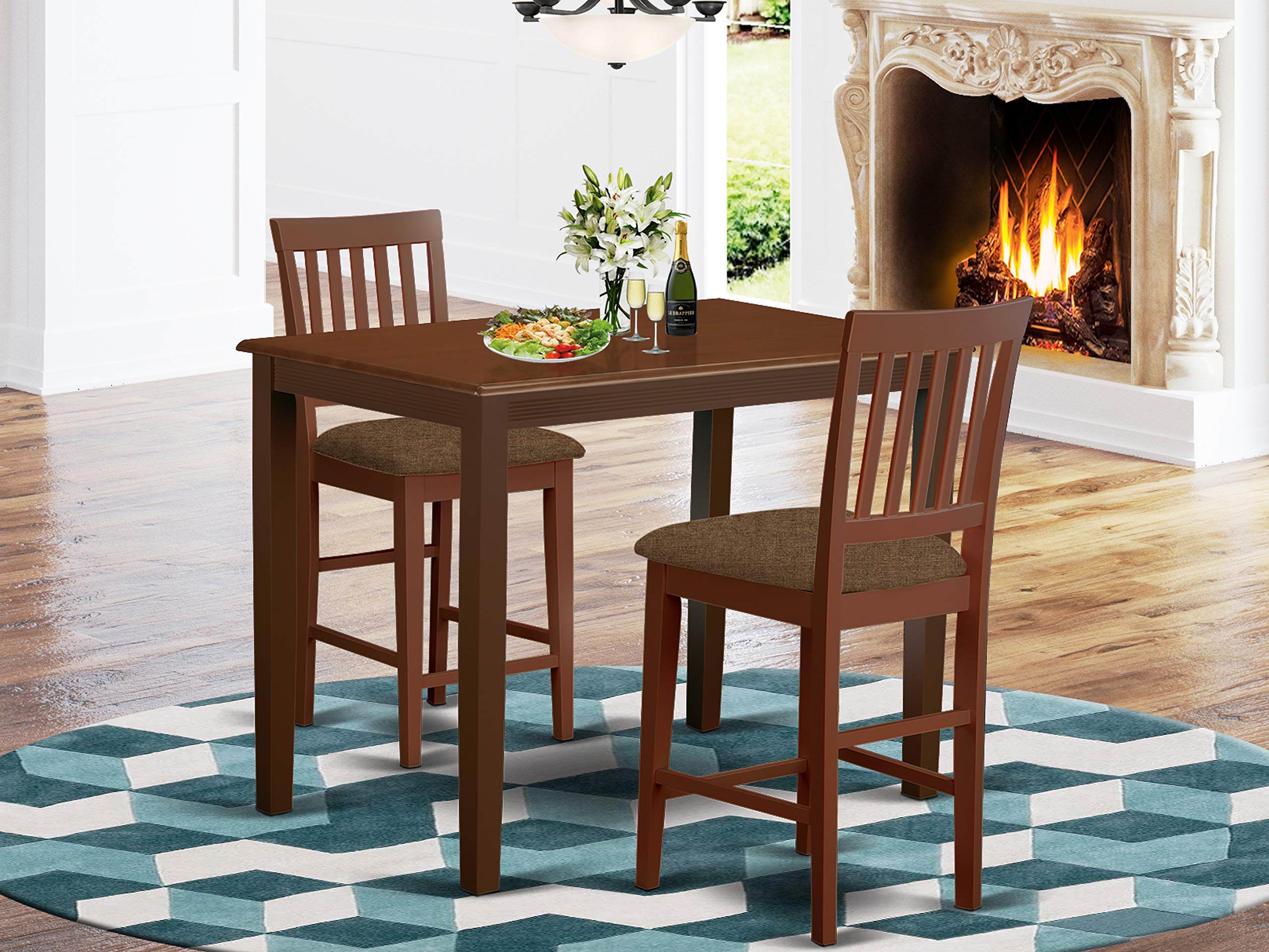 3-Piece Counter Height Dining Set - High Top Table & 2 Bar Stools for Kitchen, Breakfast Nook or Small Space | Modern Bistro Style Counter Height Chairs & Table Set for Casual Dining & Entertaining