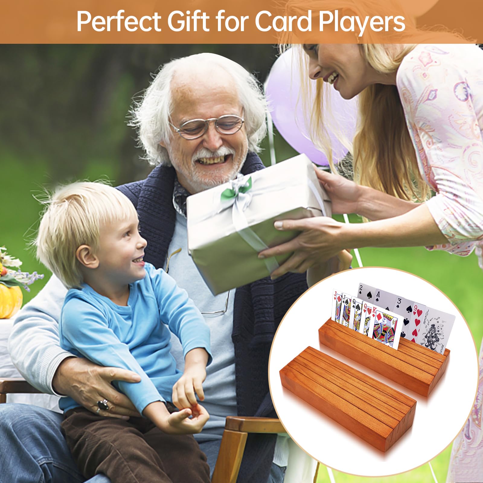 Premium Wooden Playing Card Holders - Hands-Free Deck Stand for Kids & Seniors - 2 Pack Card Organizer Trays - Perfect for Poker, Blackjack, Solitaire & Family Game Nights