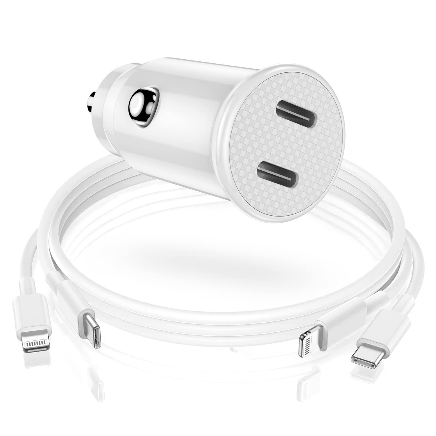 Fast Charging Dual USB C Car Charger for iPhone - 2 Pack 6ft Type C to Lightning Cable Included - Compatible with iPhone 14 Pro Max/13/12/11 & iPad - Perfect for Road Trips & Commuting