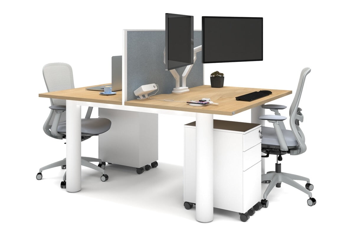 Quadro Cylinder Leg 2-Person Office Workstation Desk [1200L x 800W with Cable Management] - Perfect for Collaborative Workspaces & Modern Home Offices