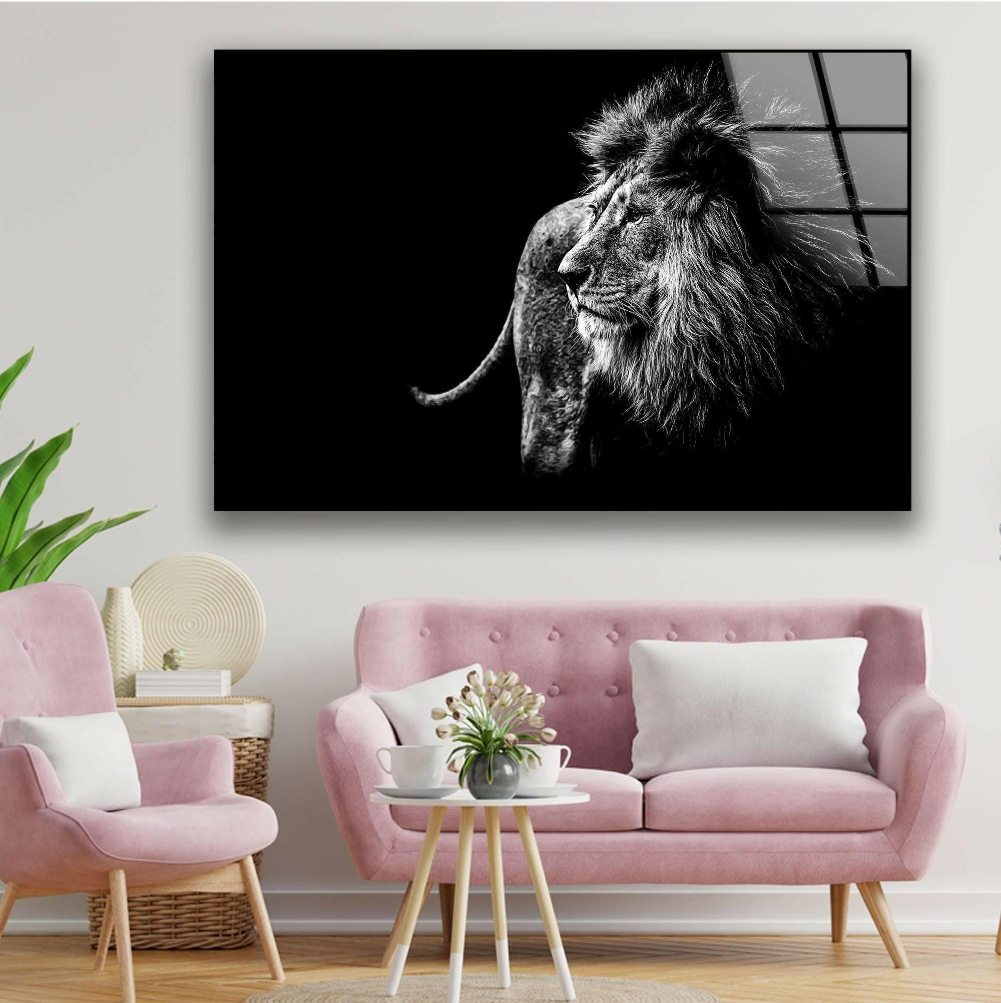 Black and White Wild Animal Glass Wall Art - Elegant Home Decor for Living Room, Bedroom & Office - Perfect for Nature Lovers & Safari Theme Interiors