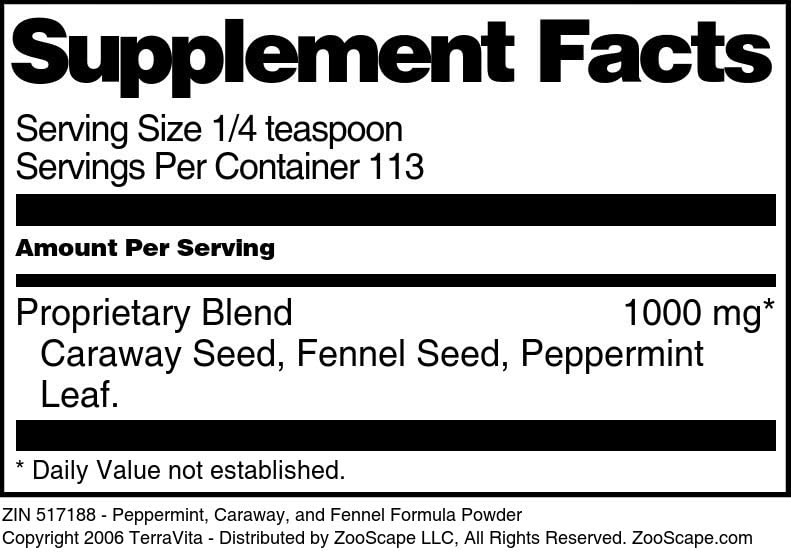 Peppermint Caraway Fennel Digestive Support Powder - 4oz Herbal Supplement for Gut Health & Bloating Relief | Natural Stomach Comfort Formula (ZIN: 517188) | Perfect for After Meals & Digestive Wellness
