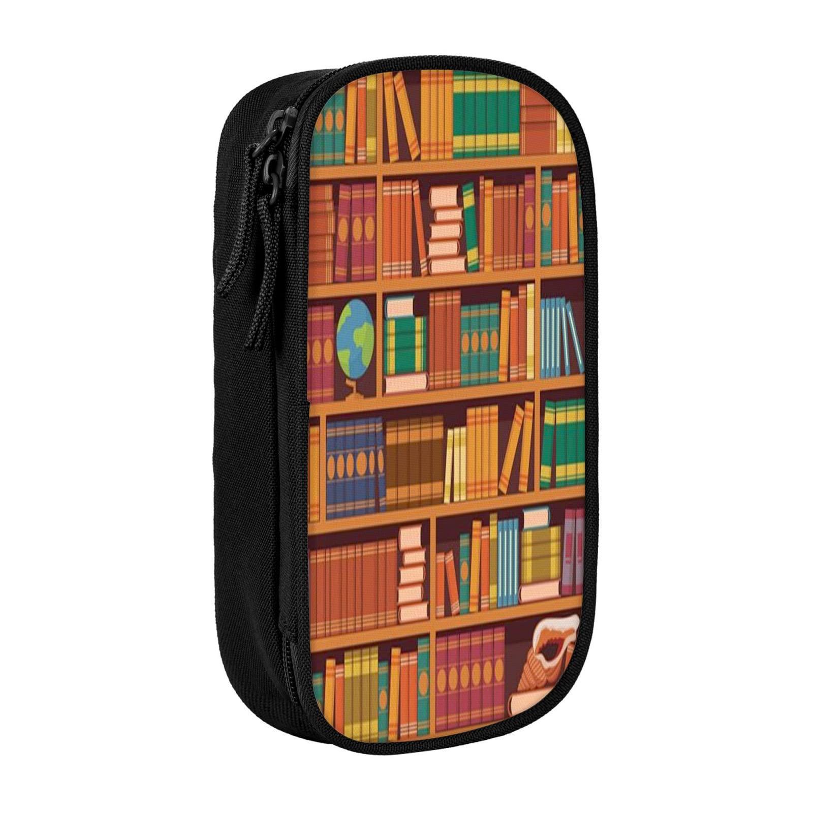GULTMEE Large Vintage Library-Themed Pencil Case - Big Capacity 2-Compartment Storage Pouch for School, Office & Art Supplies | Multicolor & Black Options | Perfect Desk Organizer for Students, Teachers & Professionals