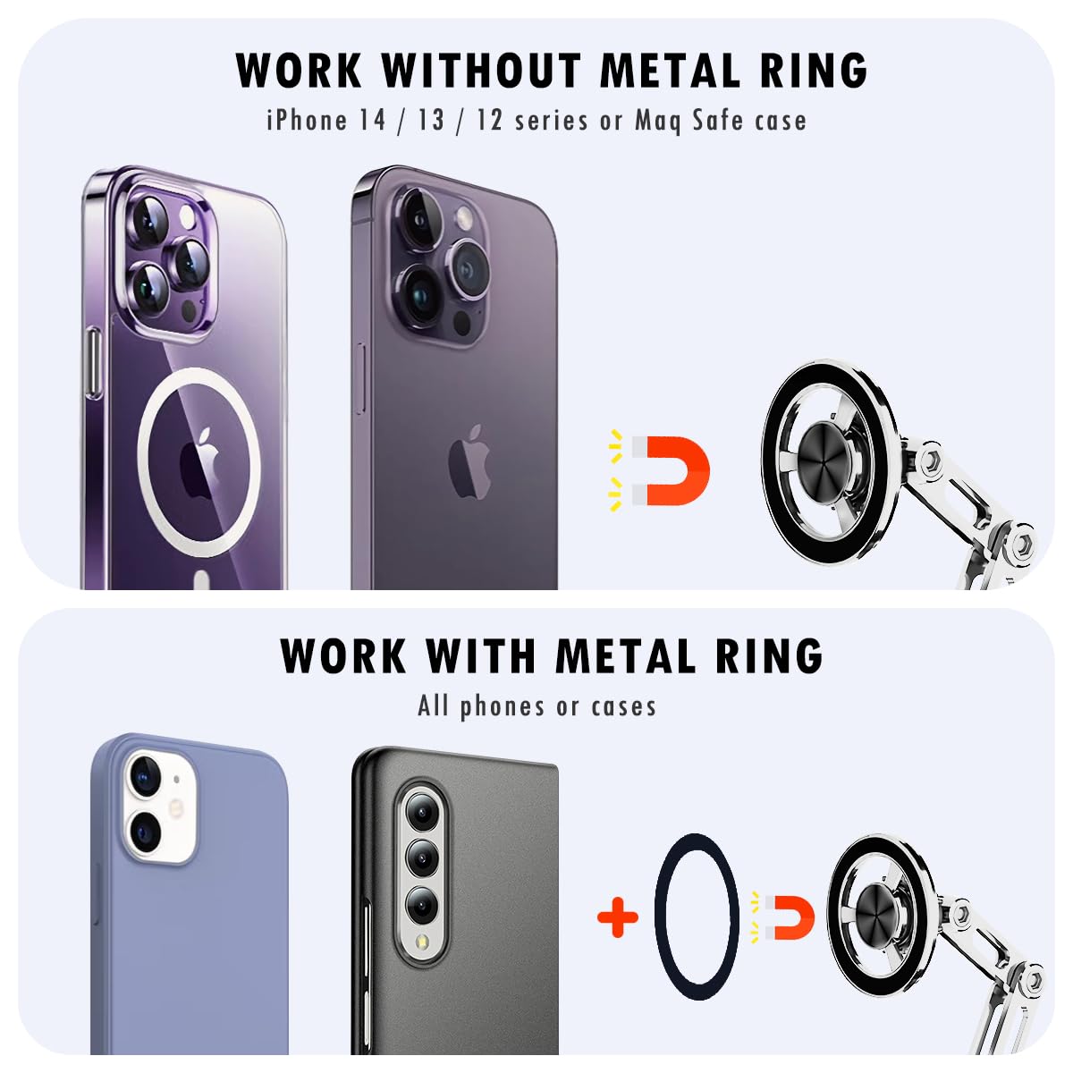 Jemey Universal 360° Pro Magnetic Car Phone Holder - 2025 New Hands-Free Auto Mount with Metal Ring, Adjustable Phone Stand for iPhone, Samsung, All Smartphones - Perfect for Driving, GPS Navigation & Road Trips