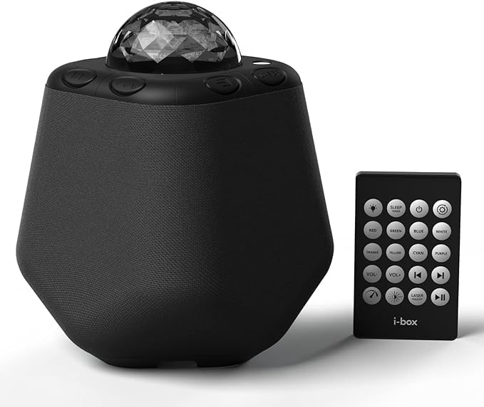 i-Box Galaxy Projector with Bluetooth Speaker - 6W Stereo Sound, 15 Color Lighting Modes, Sleep Timer & Remote Control - 120° Wide Angle RGB Star Projector for Bedroom, Party & Relaxation